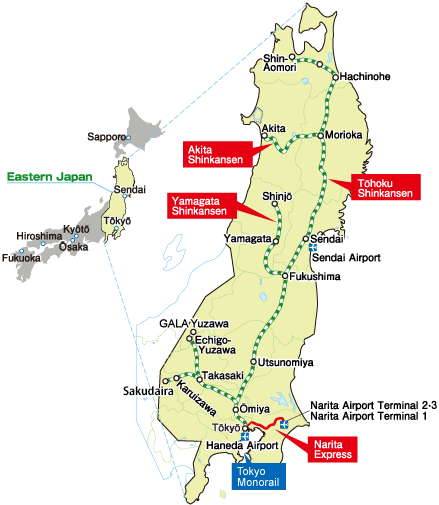 JR東日本鐵路周遊券（東北地區）可使用範圍