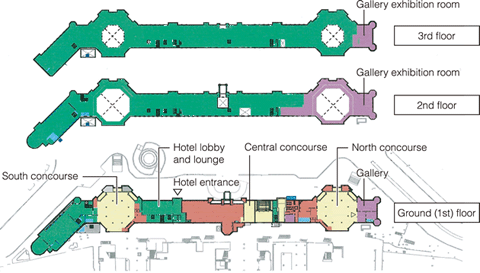 Overview of Facilities (Floor plans of main floors, sectional view)