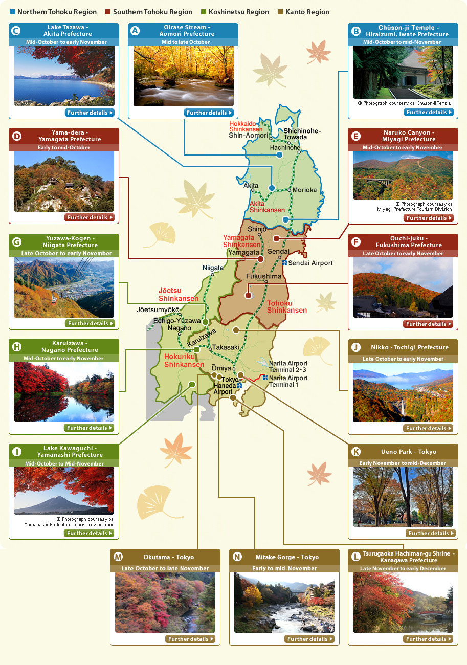 autumn sightseeing map for eastern japan