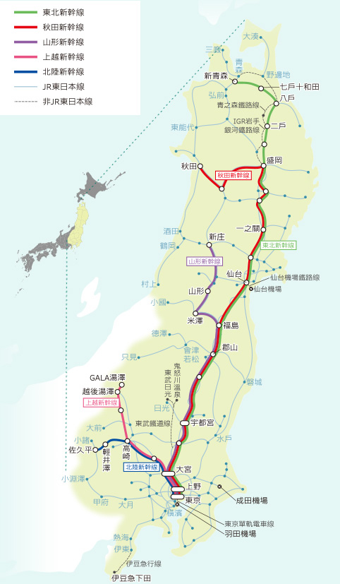 JR東日本鐵路周遊券（東北地區）可使用範圍