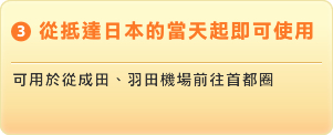 從抵達日本的當天起即可使用 – 可用於從成田、羽田機場前往首都圈