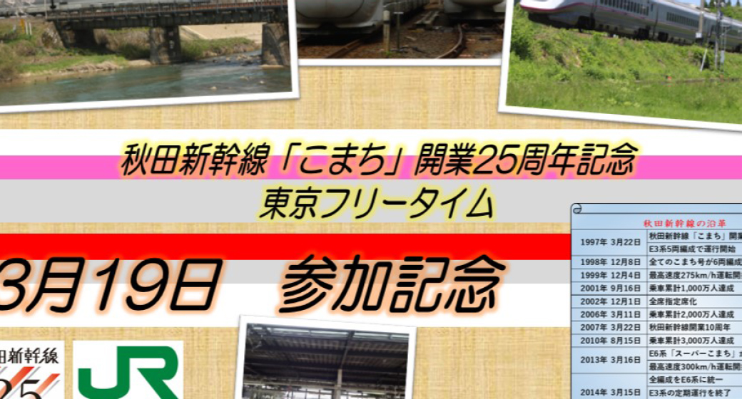 秋田新幹線「こまち」開業25周年記念 東京フリータイム