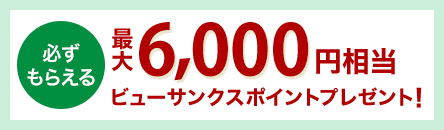 必ずもらえる 最大6,000円相当のビューサンクスポイントプレゼント!