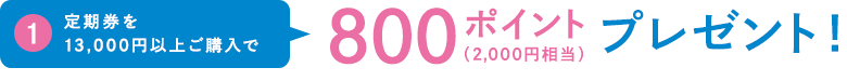 1 定期券を13,000円以上ご購入で800ポイント(2,000円相当)プレゼント!