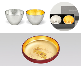 北陸の伝統工芸品　能作：ぐい呑み×2個、箔一：うららか菓子鉢 イメージ