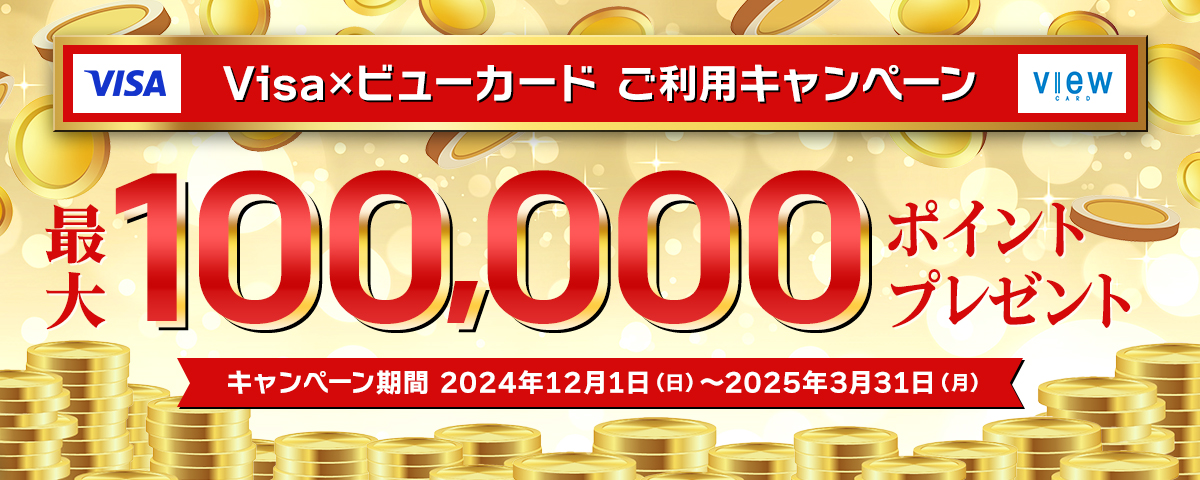 Visa×ビューカードご利用キャンペーン 最大100,000ポイントプレゼント キャンペーン期間 2024年12月1日（日）から2025年3月31日（月）