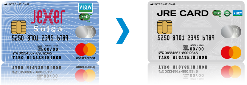 ジェクサービュー・スイカカード券面（JRE POINT 番号 記載あり） JRE CARD券面（JRE POINT 番号 記載あり） イメージ
