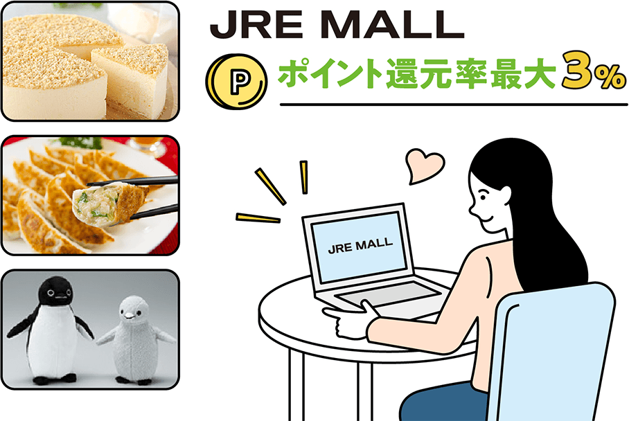 JR東日本運営の通販サイト「JRE MALL」でお買い物をすれば、ポイント還元率最大3％！　イメージ