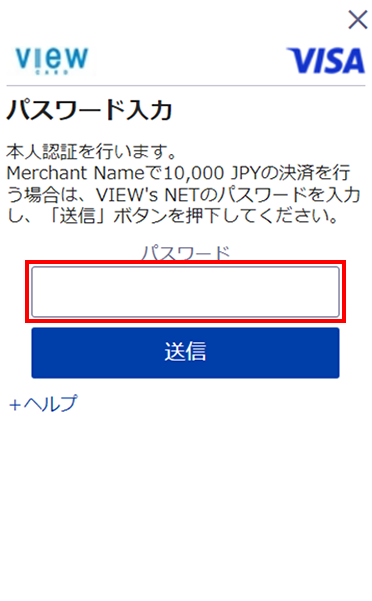 VISA認証サービス VIEW's NETパスワード入力画面イメージ