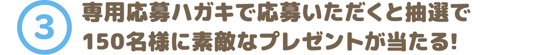 3. 専用応募ハガキで応募いただくと抽選で
150名様に素敵なプレゼントが当たる!