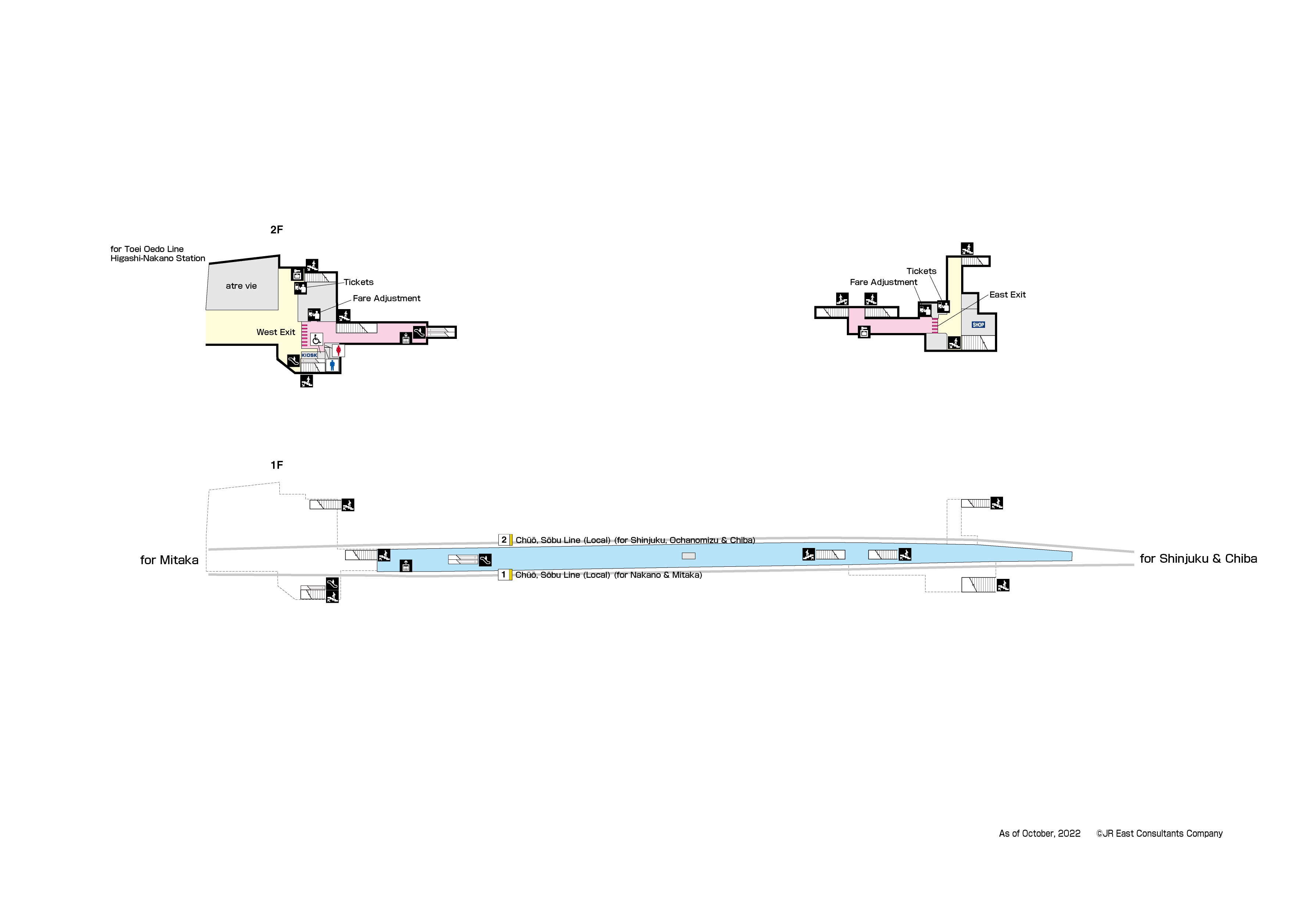 Higashi-Nakano Station 1F-2FMap