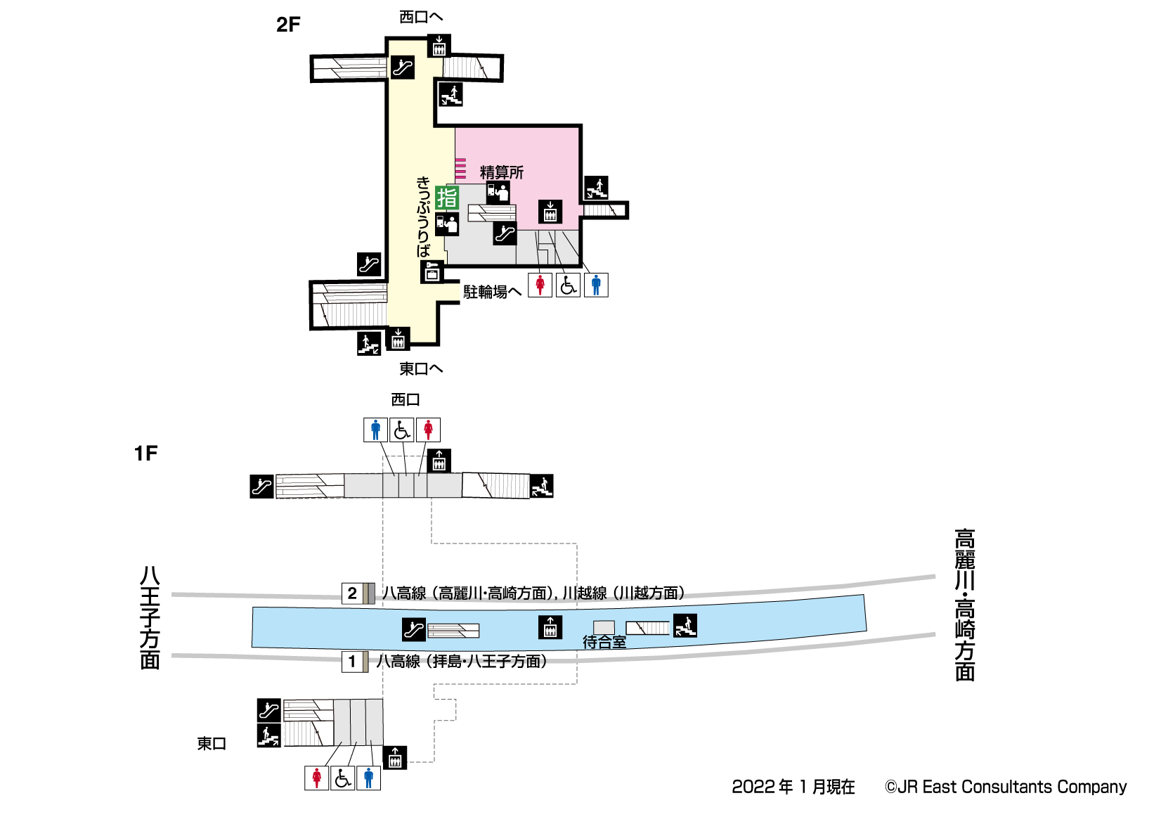 箱根ケ崎駅　1F-2F構内図