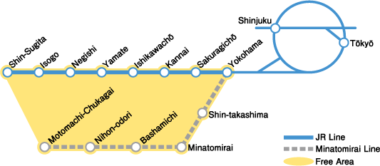 The designated open seating zone for the Yokohama-Minatomirai Pass