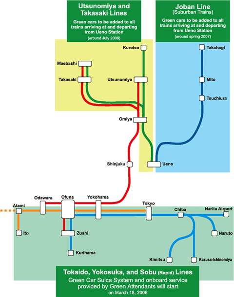 Green Car Service on Greater Tokyo Lines 