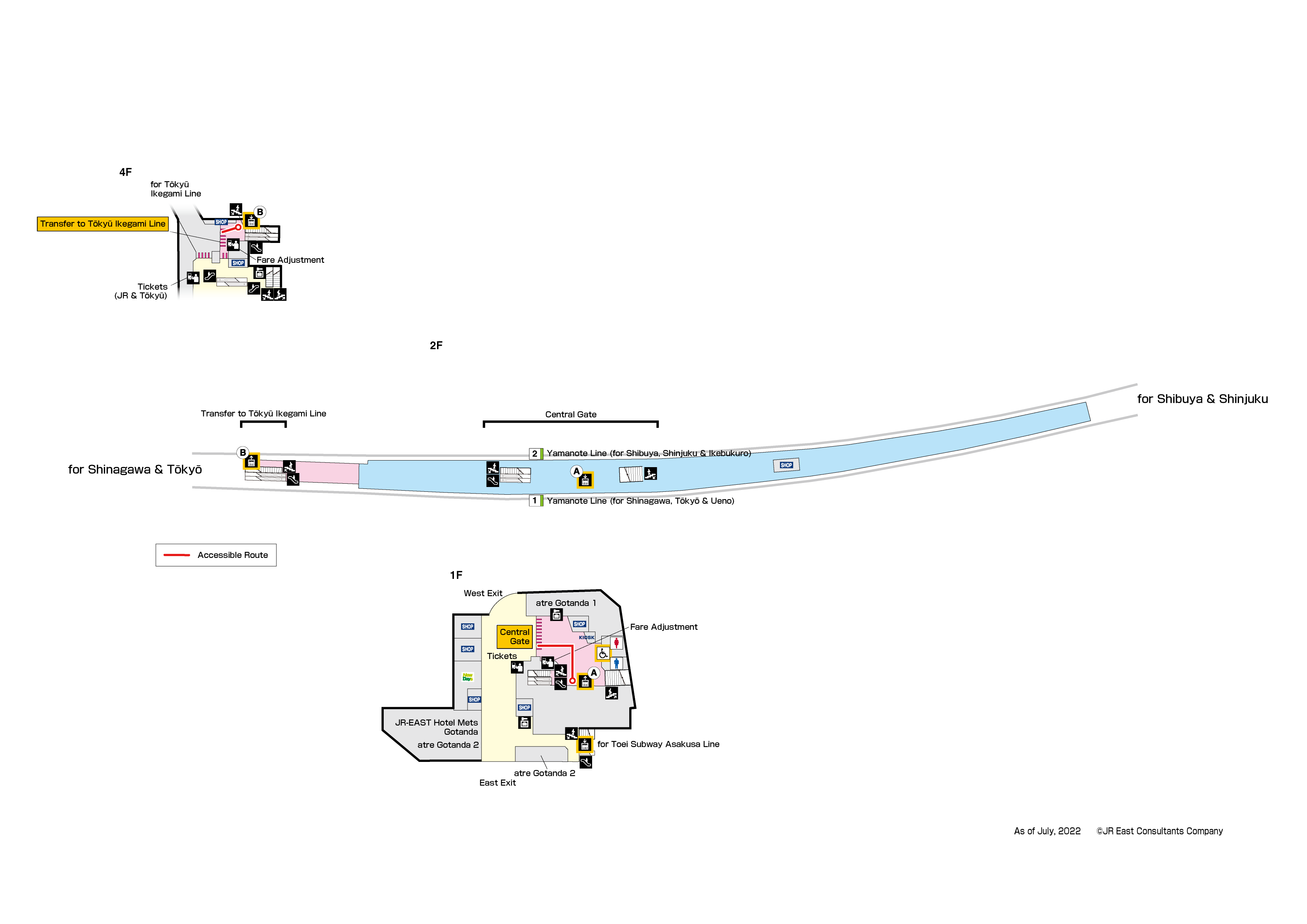 Gotanda Station 1F-4FMap