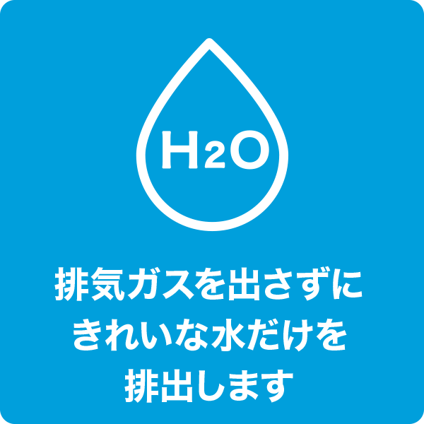 排気ガスを出さずにきれいな水だけを排出します