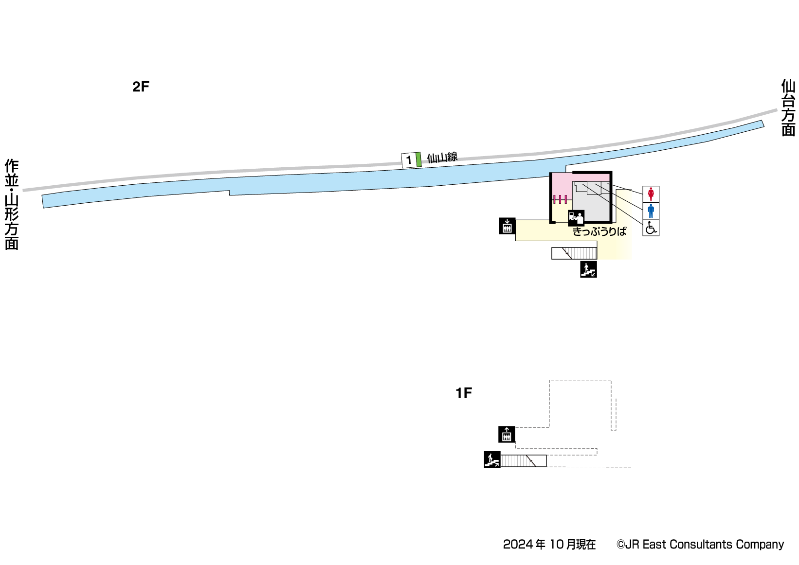 東北福祉大前駅　1F-2F構内図