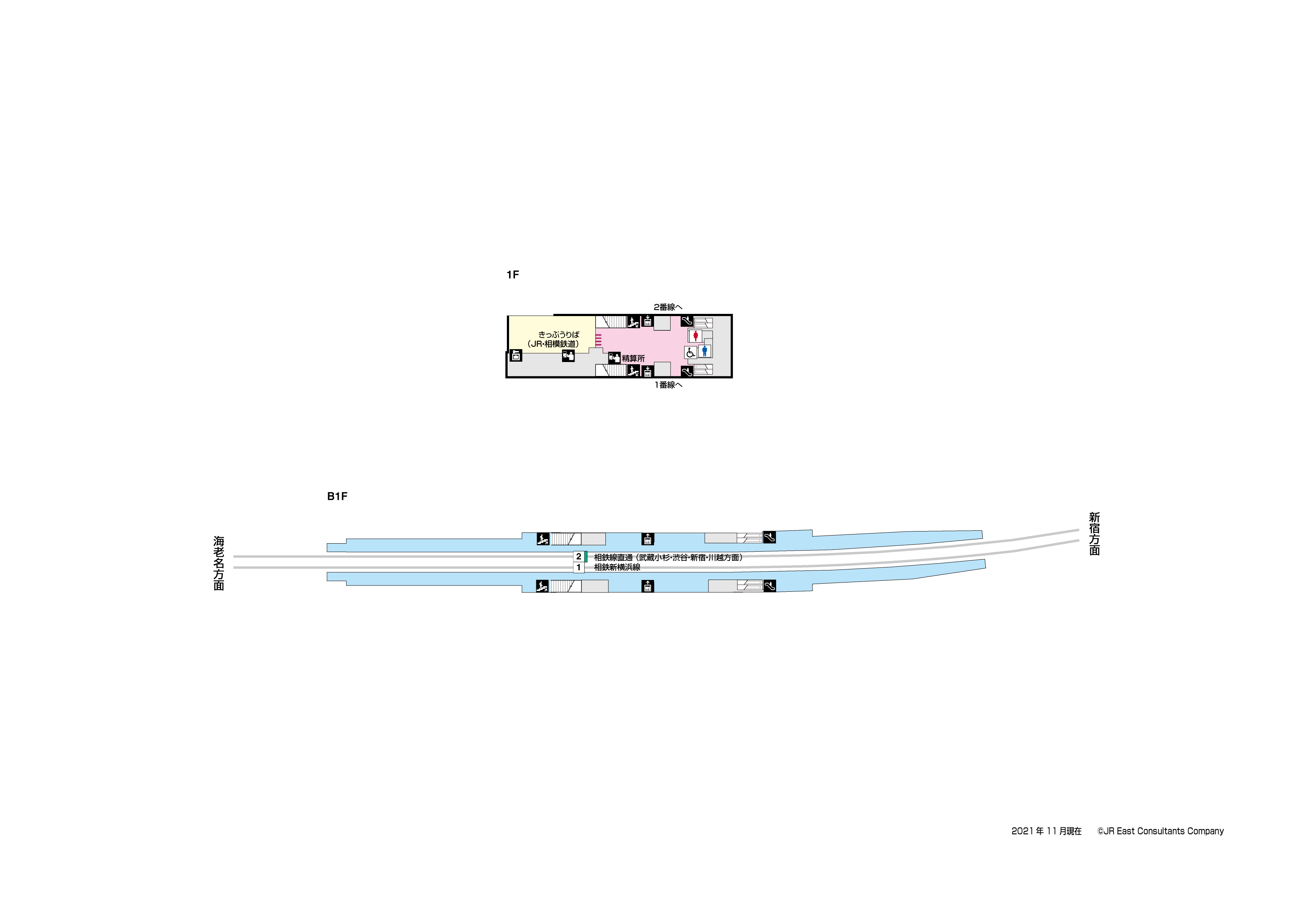 羽沢横浜国大駅　B1-1F構内図