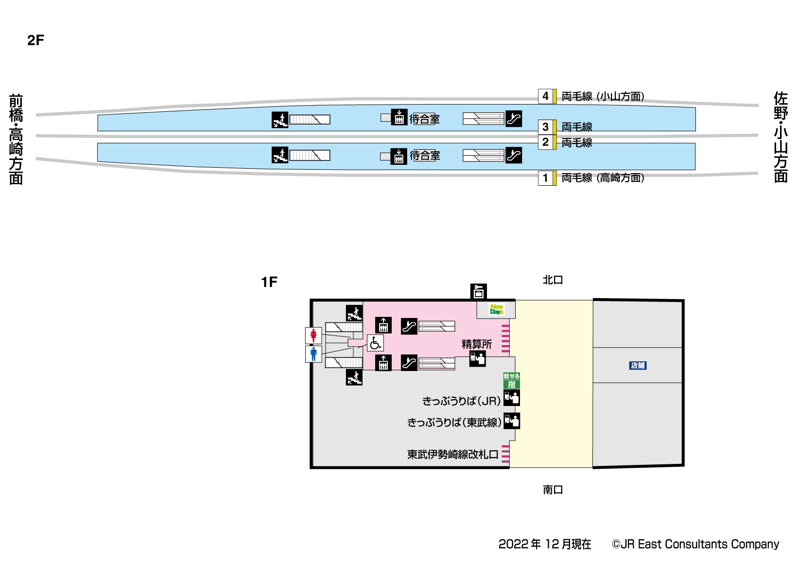 伊勢崎駅　1F-2F構内図