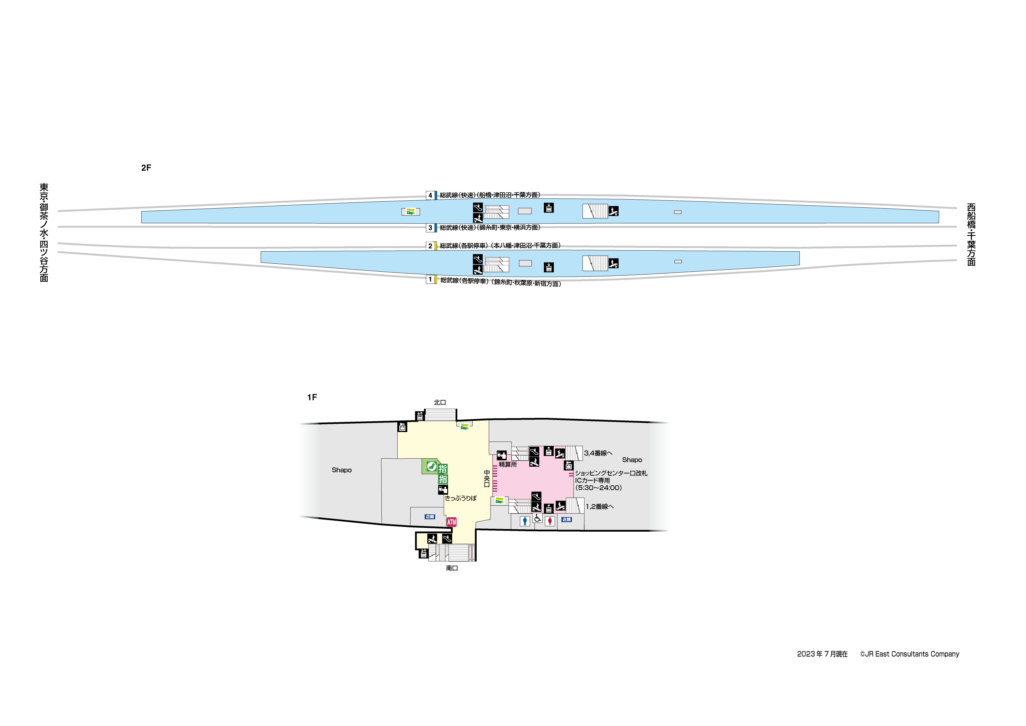 市川駅　1F-2F構内図