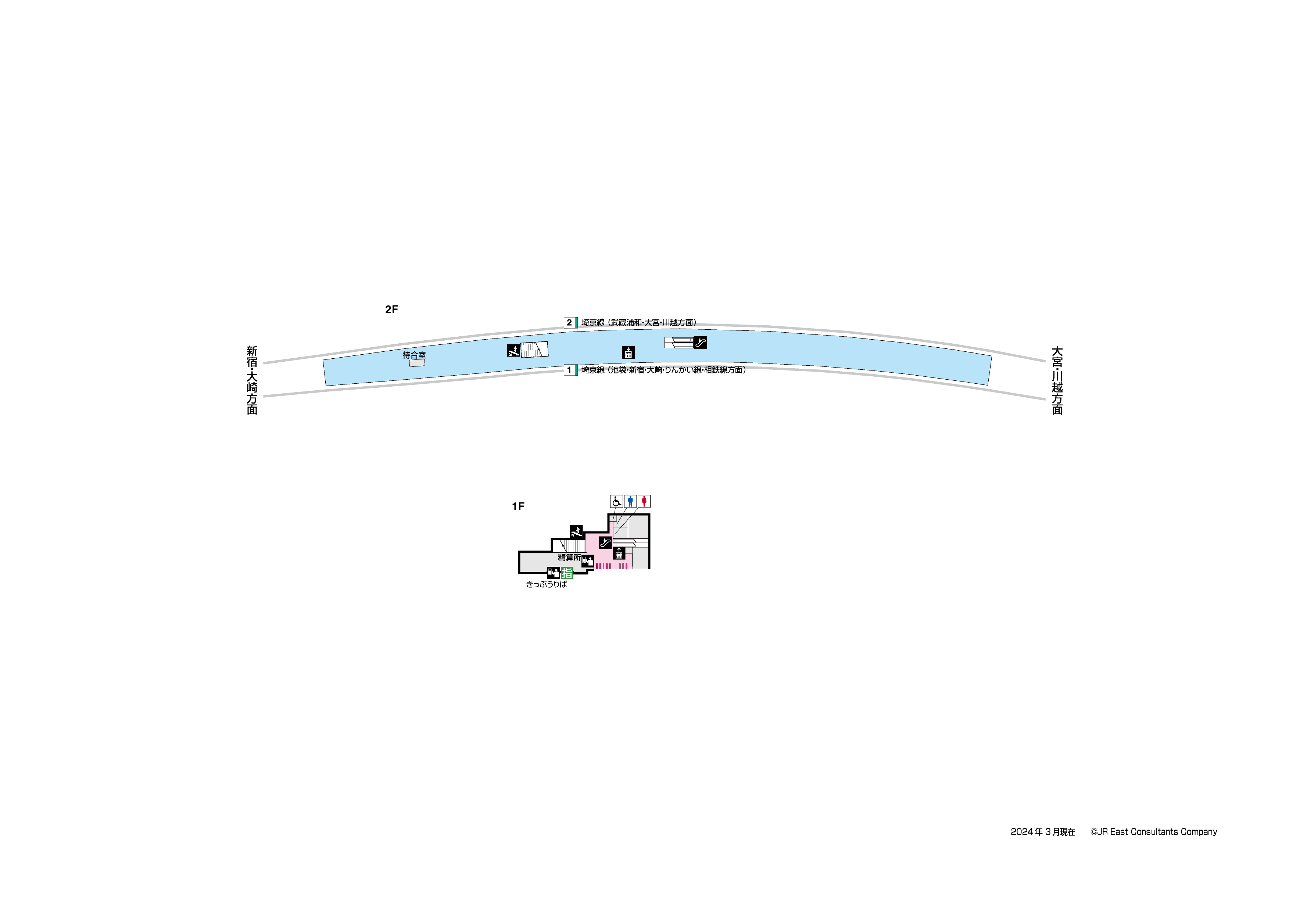 浮間舟渡駅　1F-2F構内図