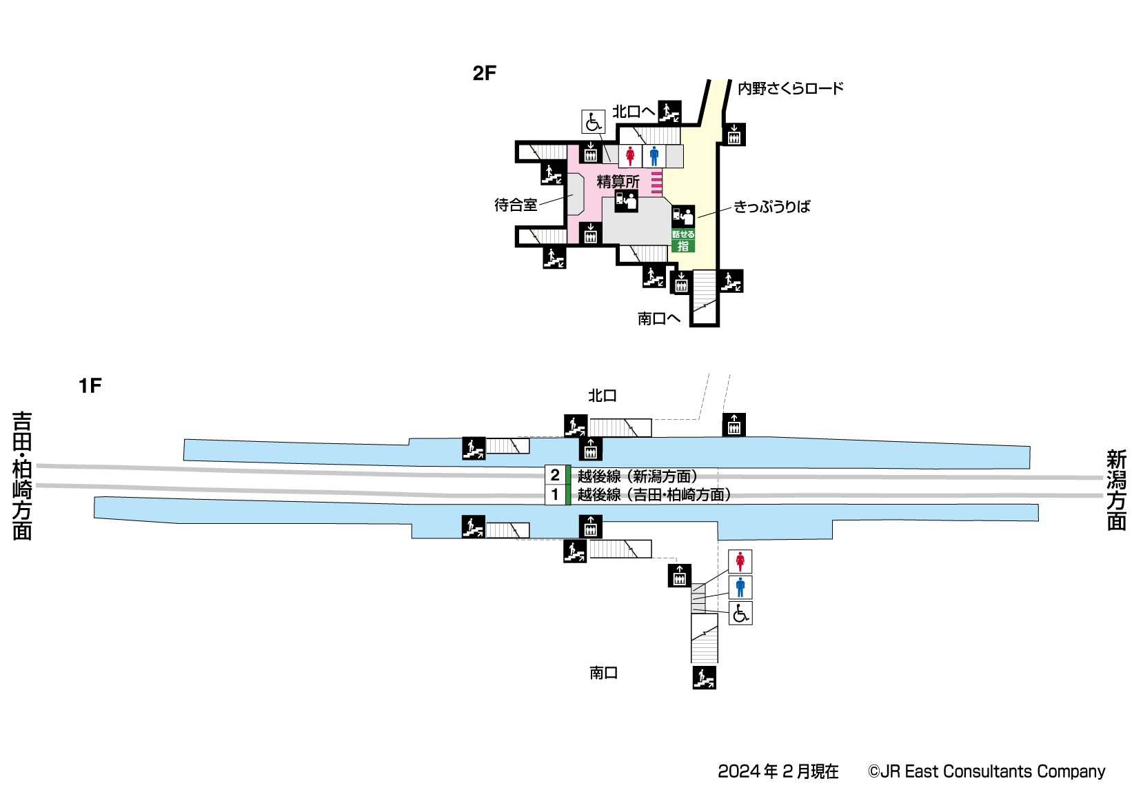 内野駅　1F-2F構内図