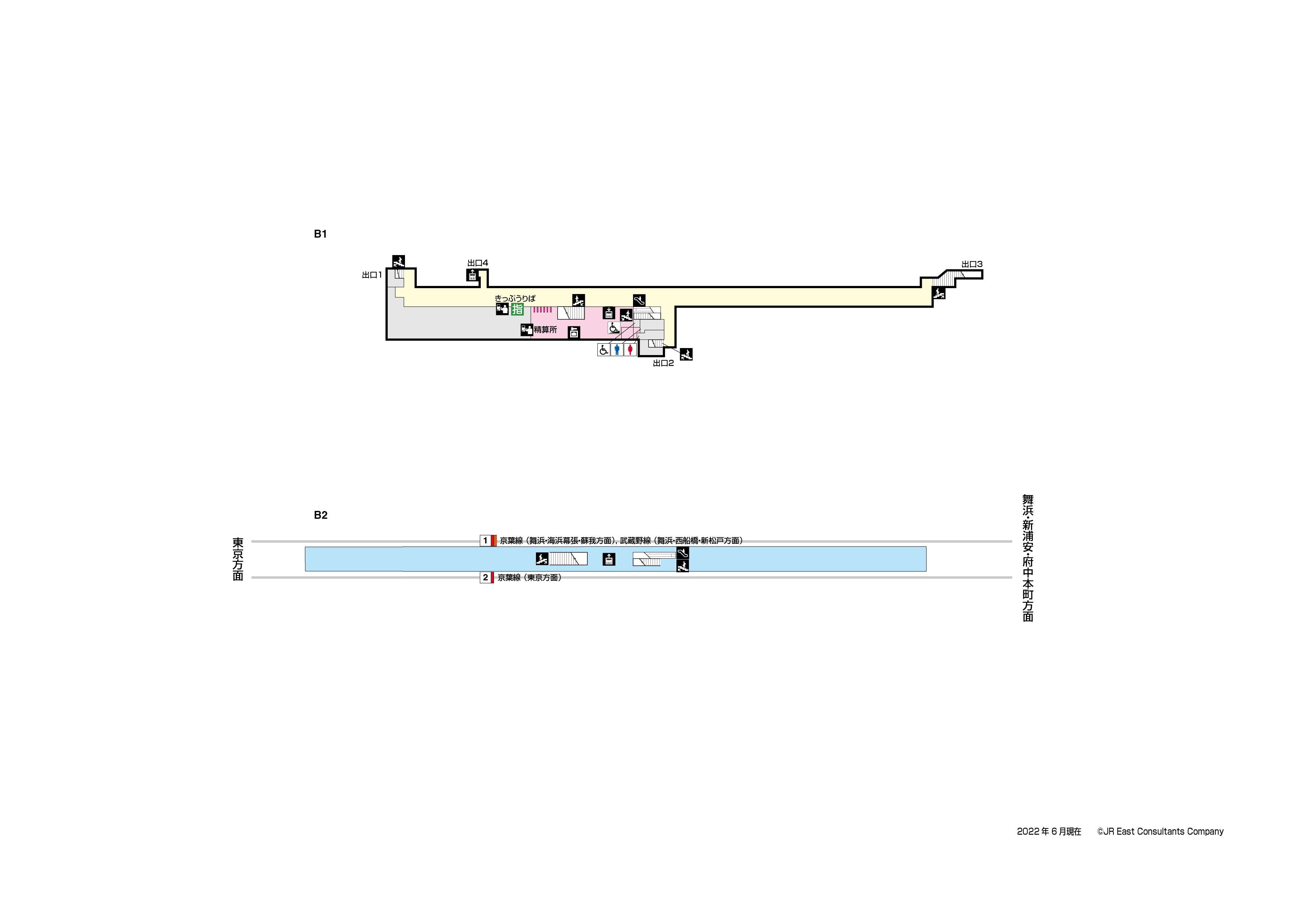 越中島駅　B2-B1構内図