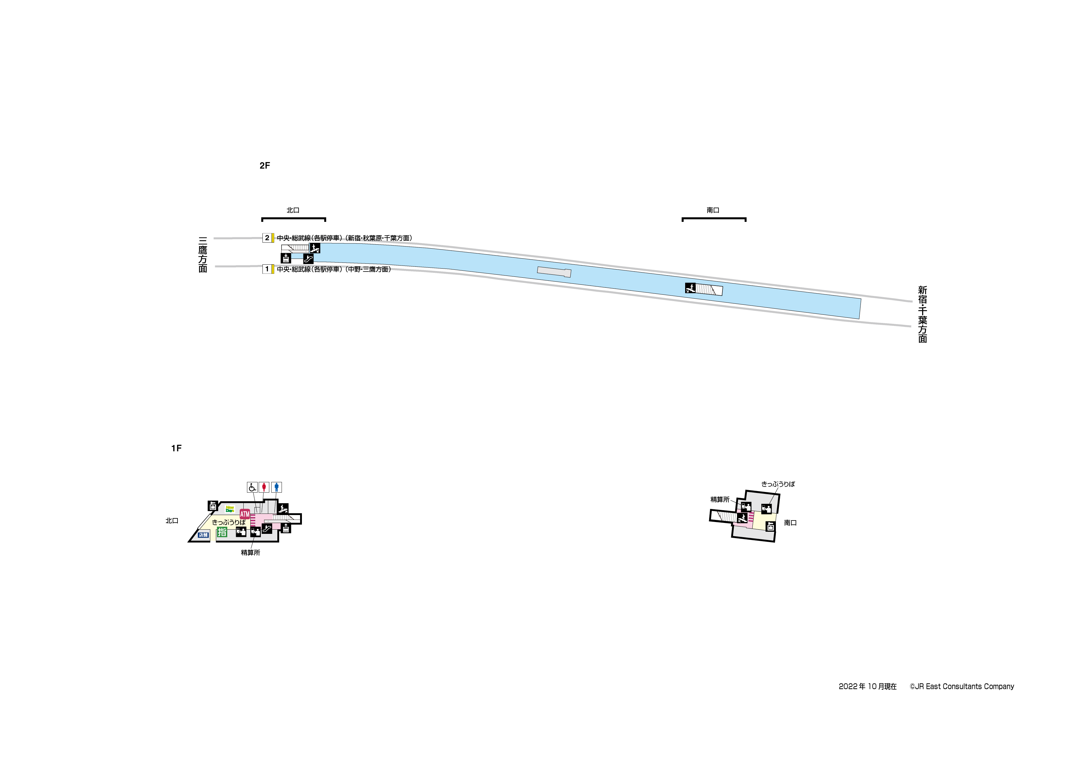 大久保駅　1F-2F構内図