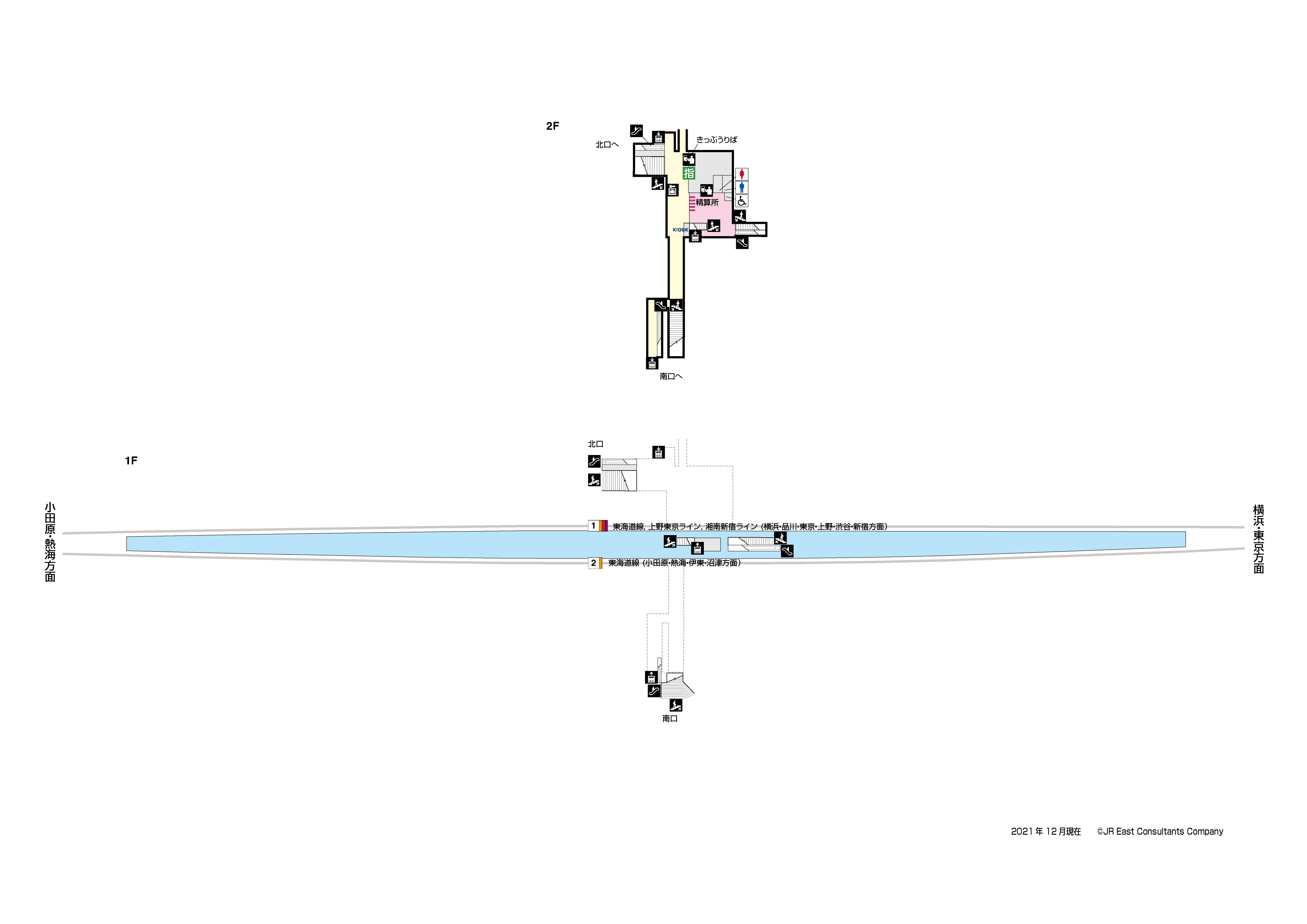 鴨宮駅　1F-2F構内図