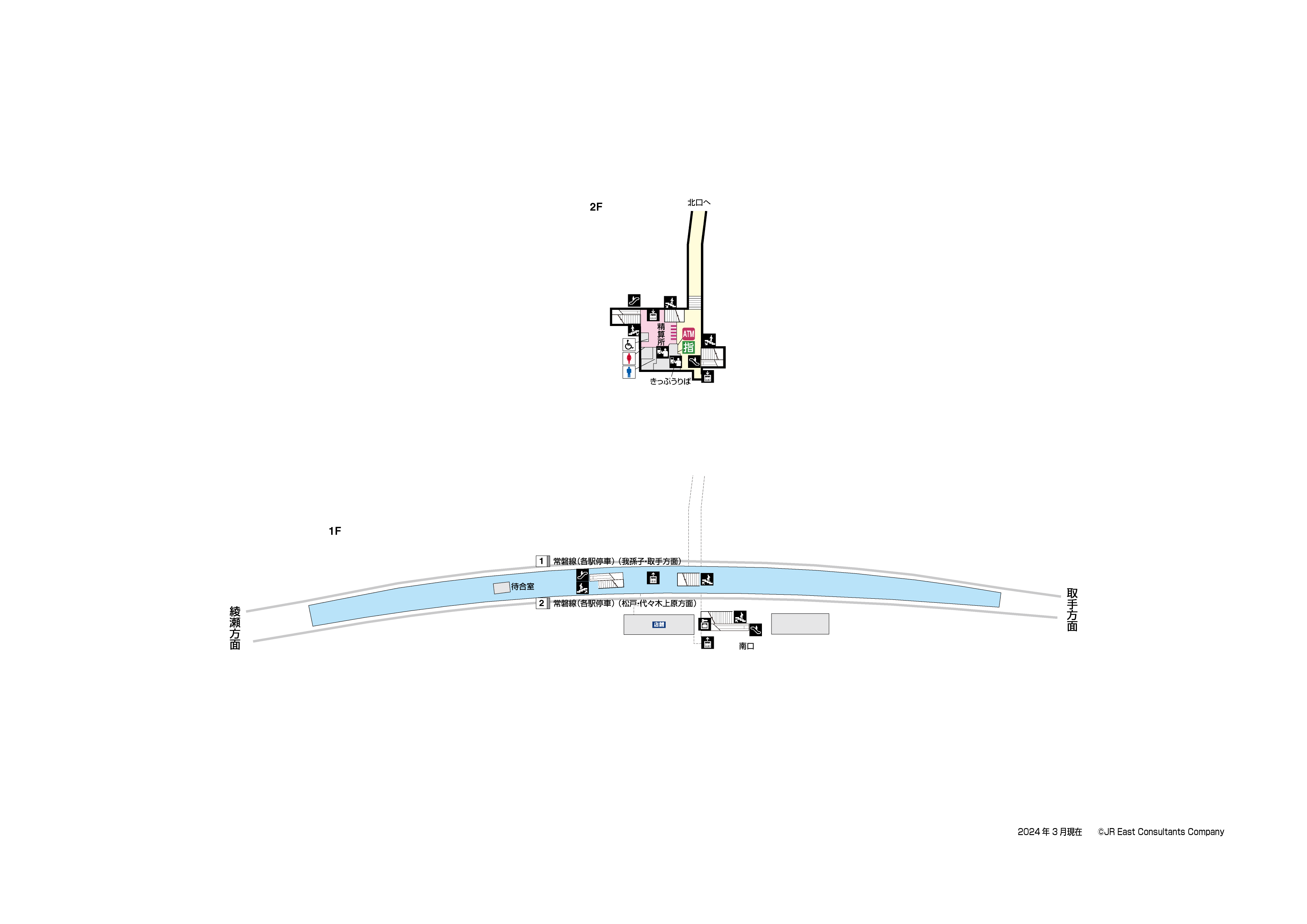 北柏駅　1F-2F構内図