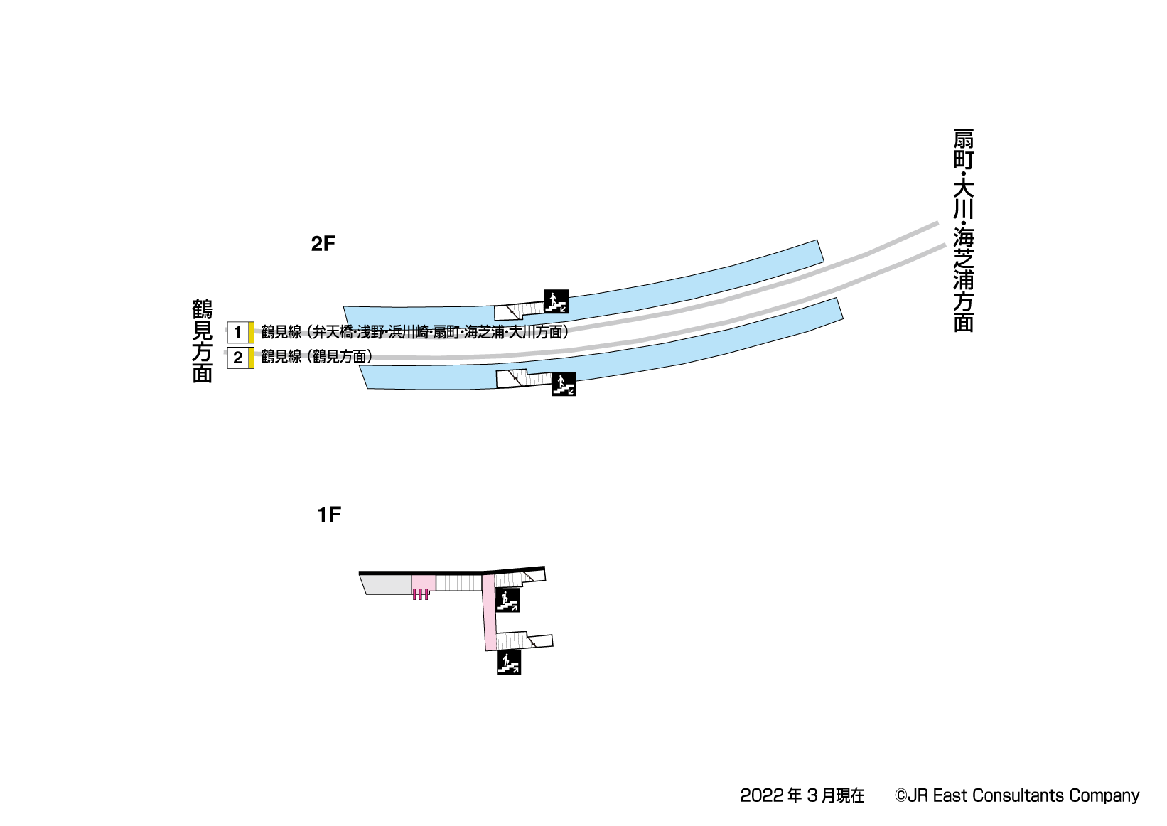 国道駅　1F-2F構内図