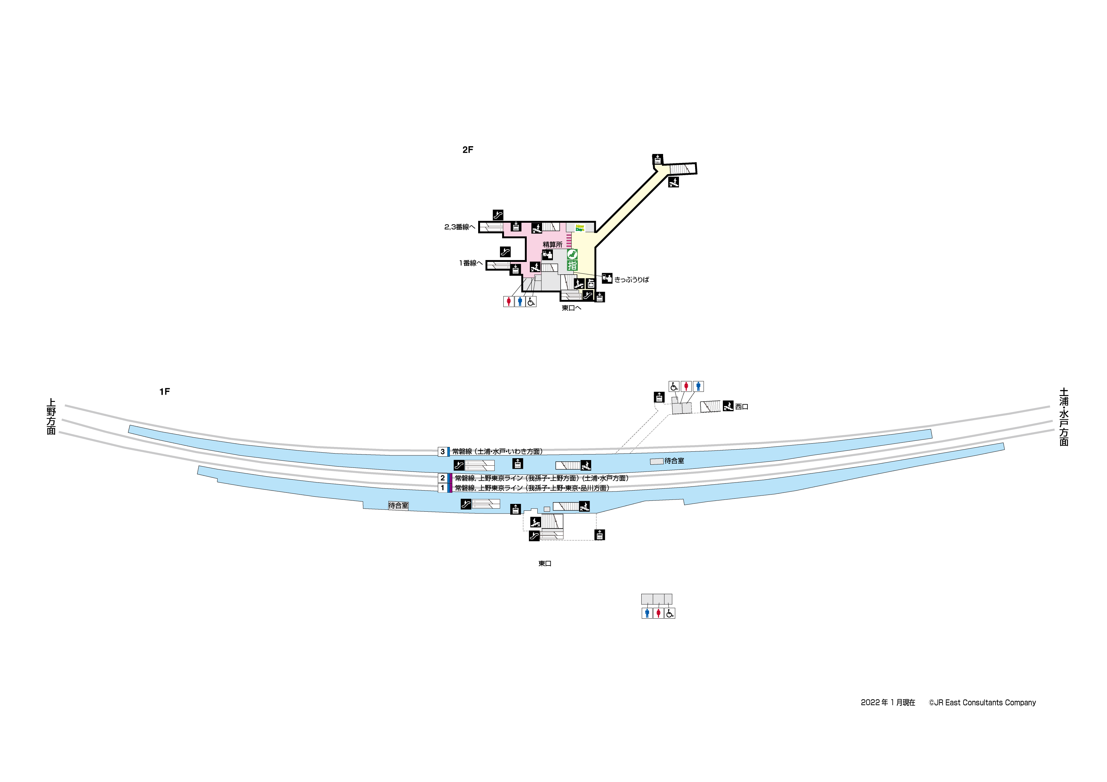 龍ケ崎市駅　1F-2F構内図