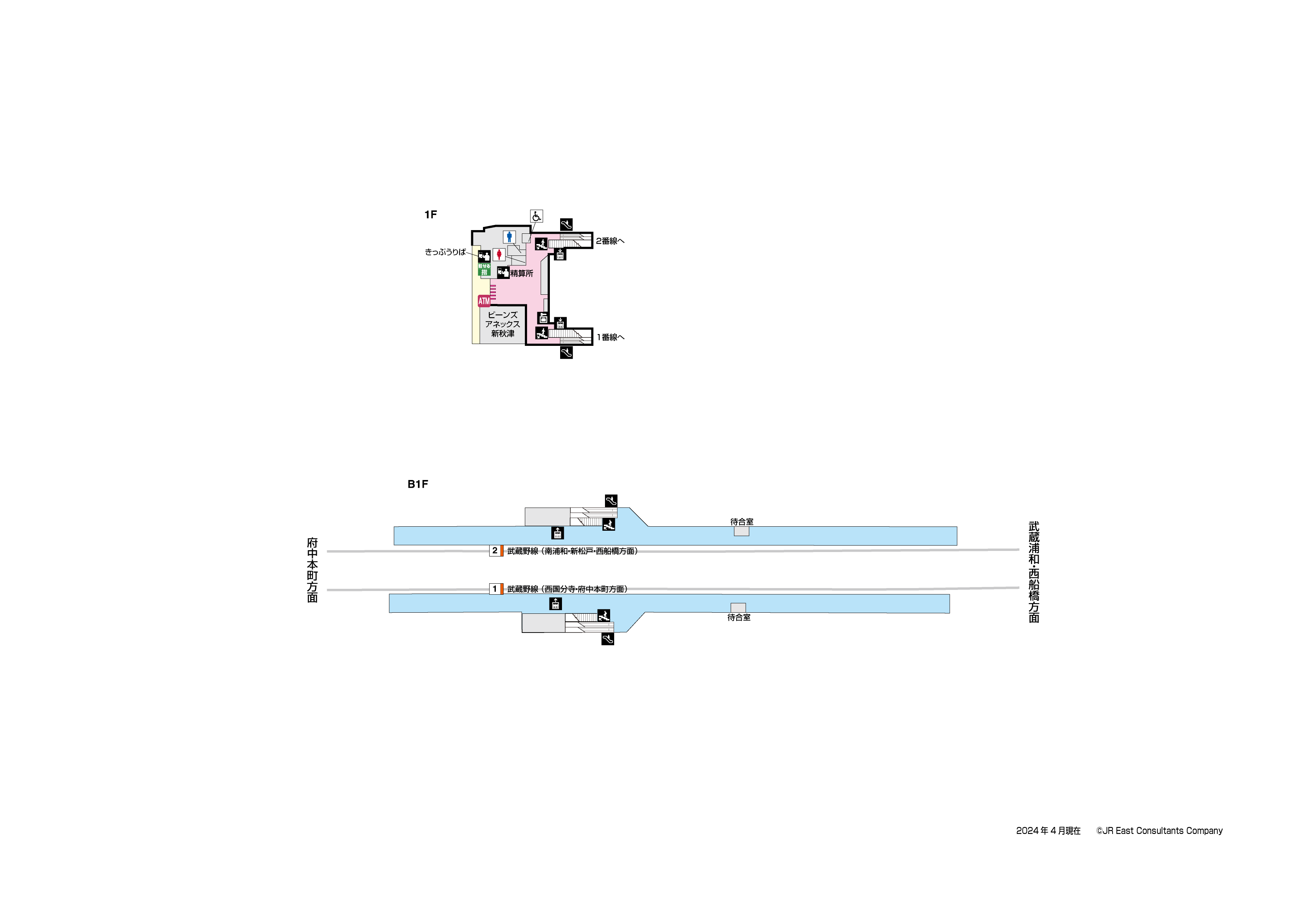 新秋津駅　B1-1F構内図