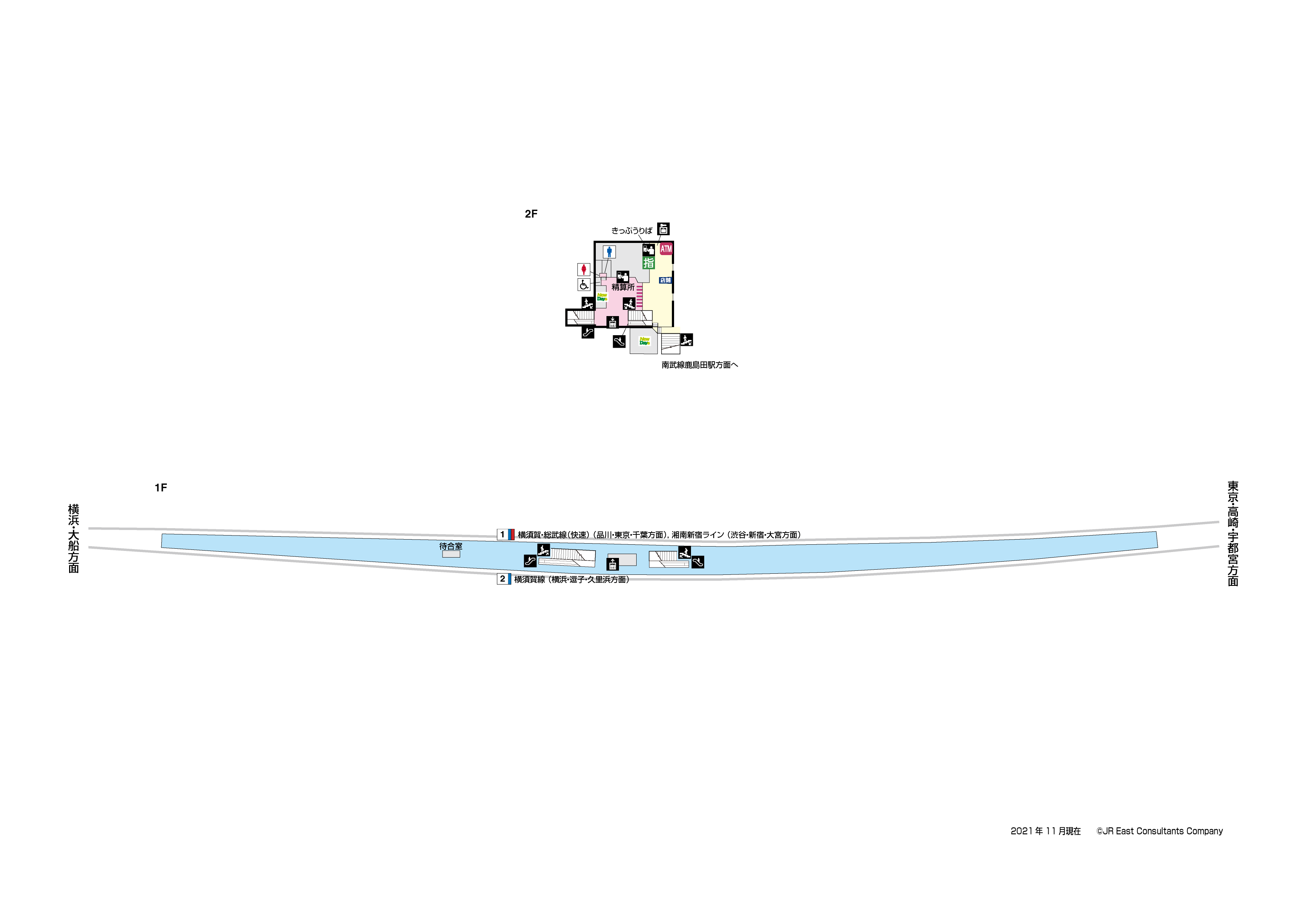 新川崎駅　1F-2F構内図