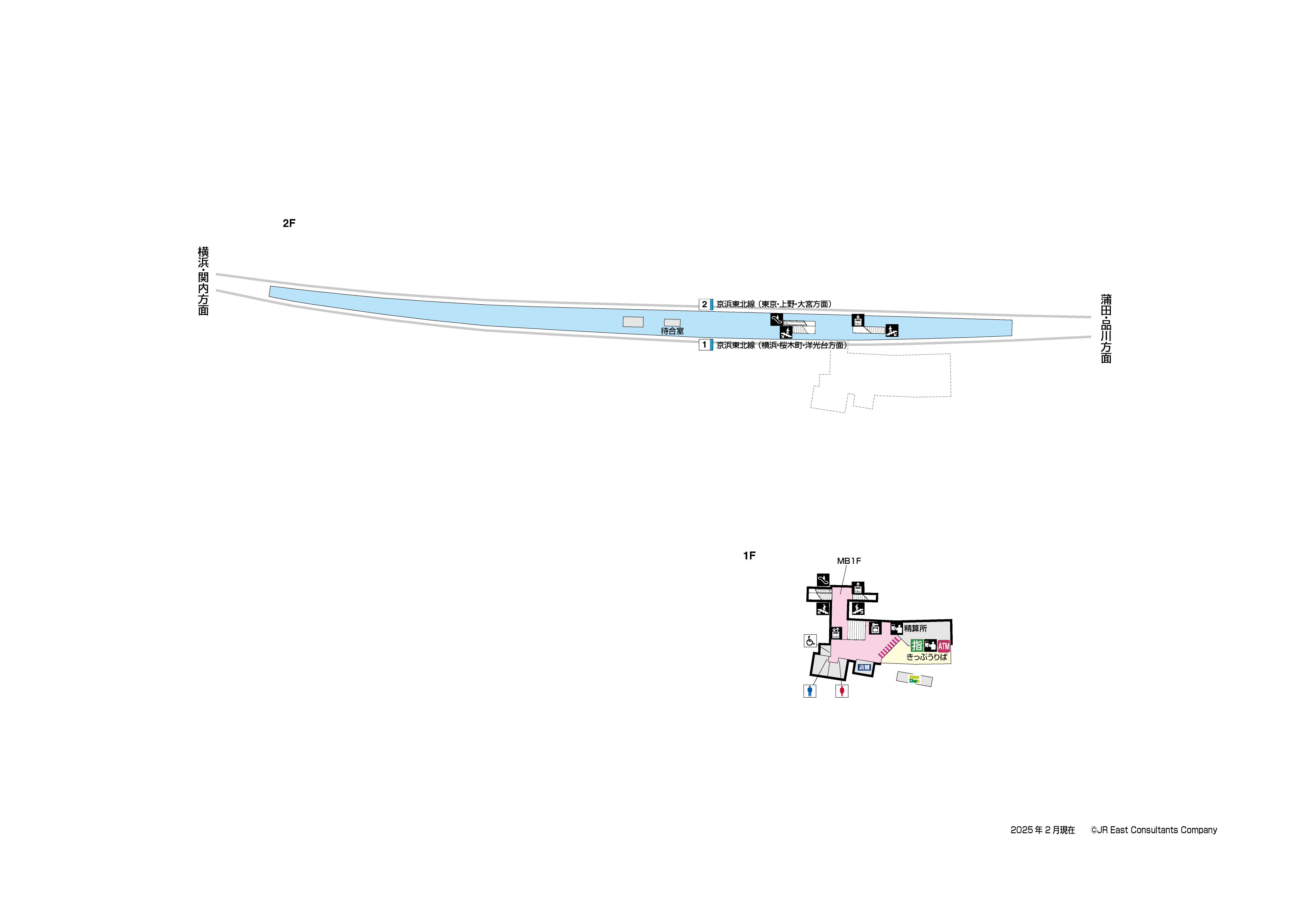 新子安駅　1F-2F構内図