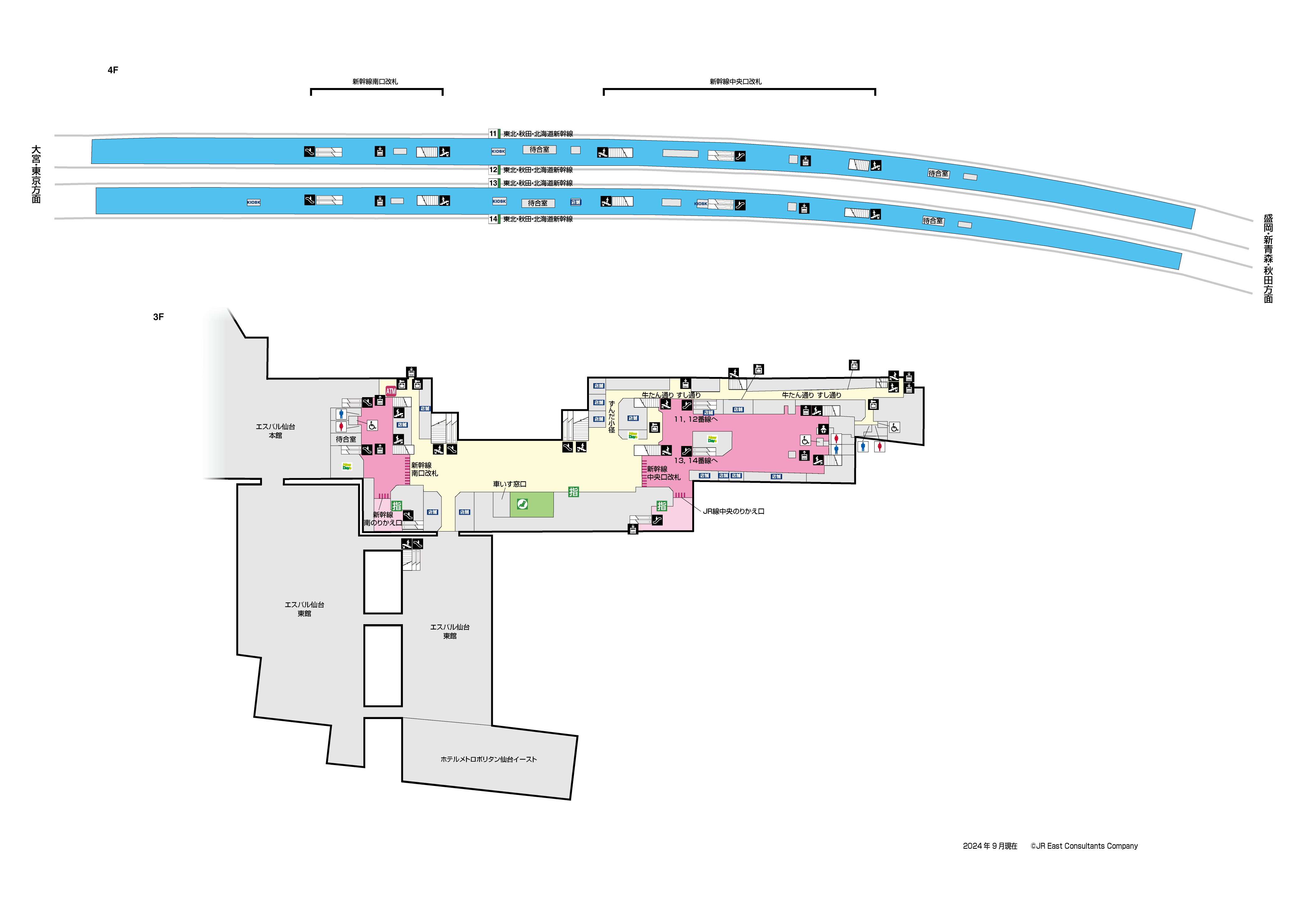 仙台駅　3F-4F構内図