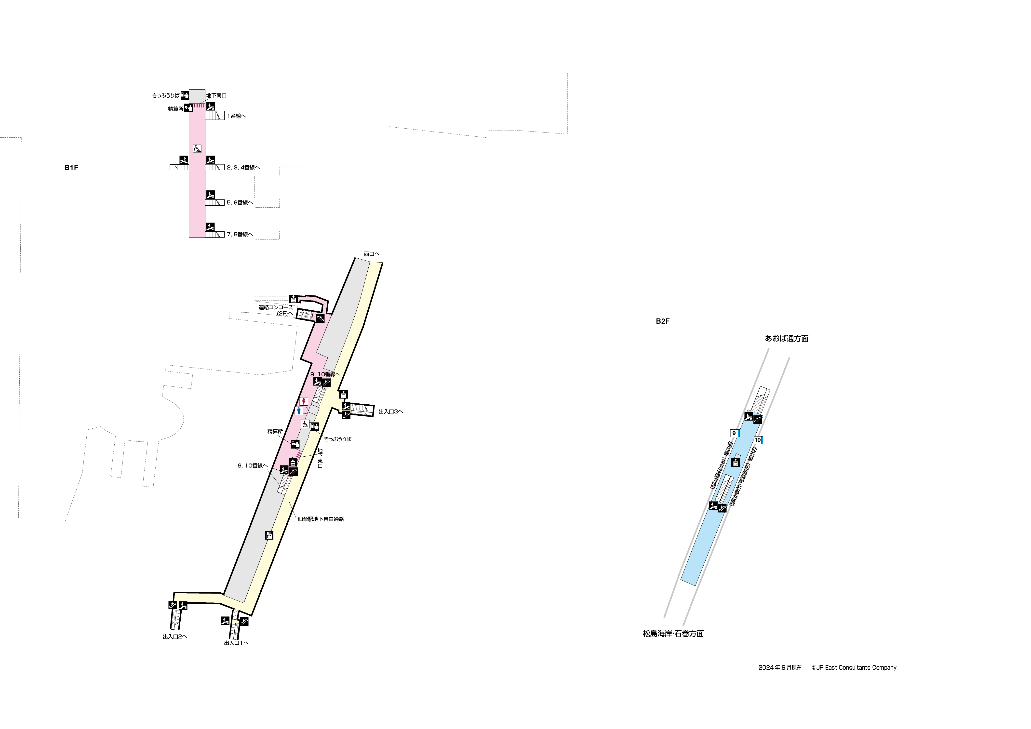 仙台駅　B2-B1構内図