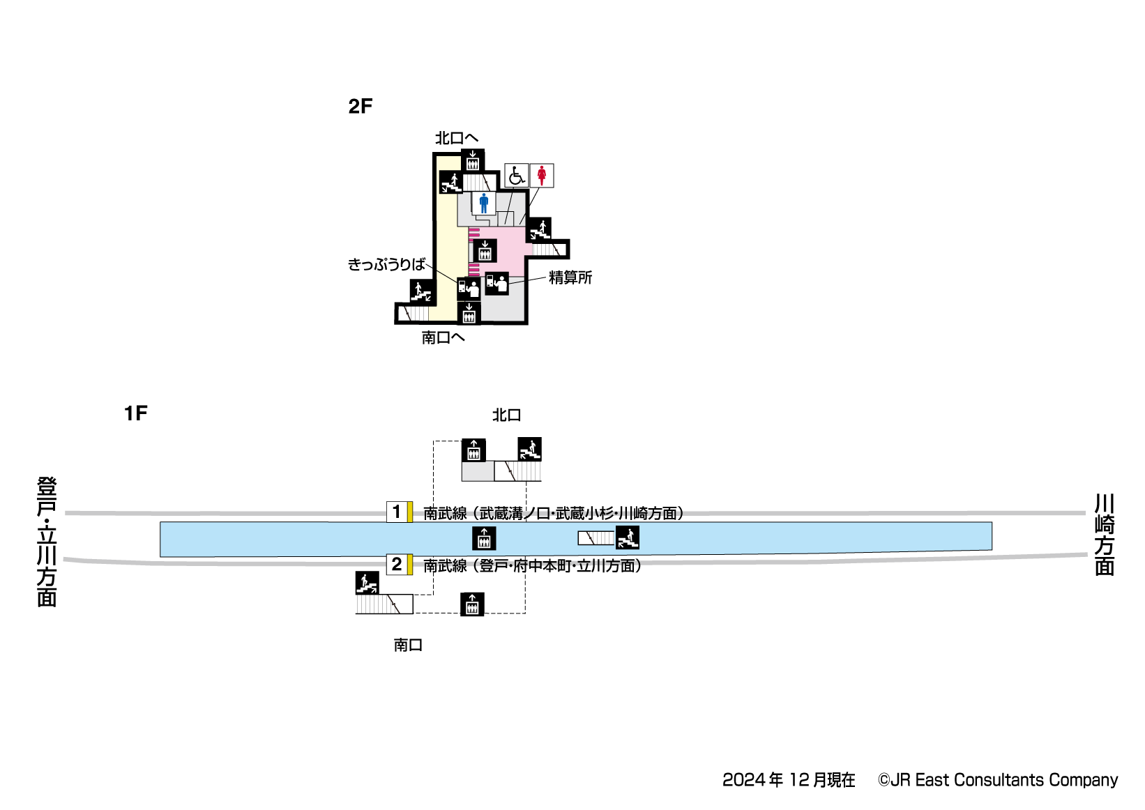 津田山駅　1F-2F構内図