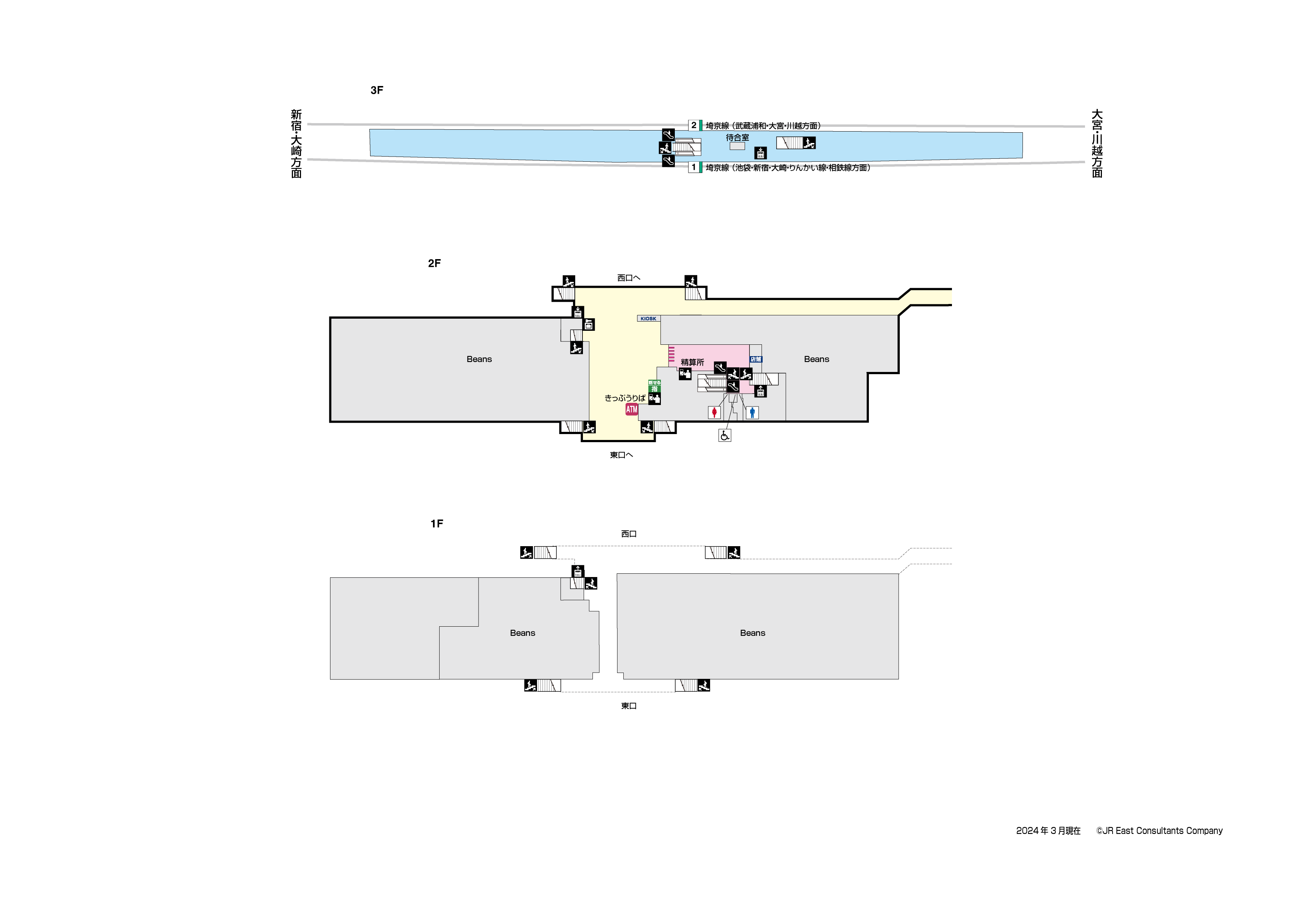 戸田公園駅　1F-3F構内図