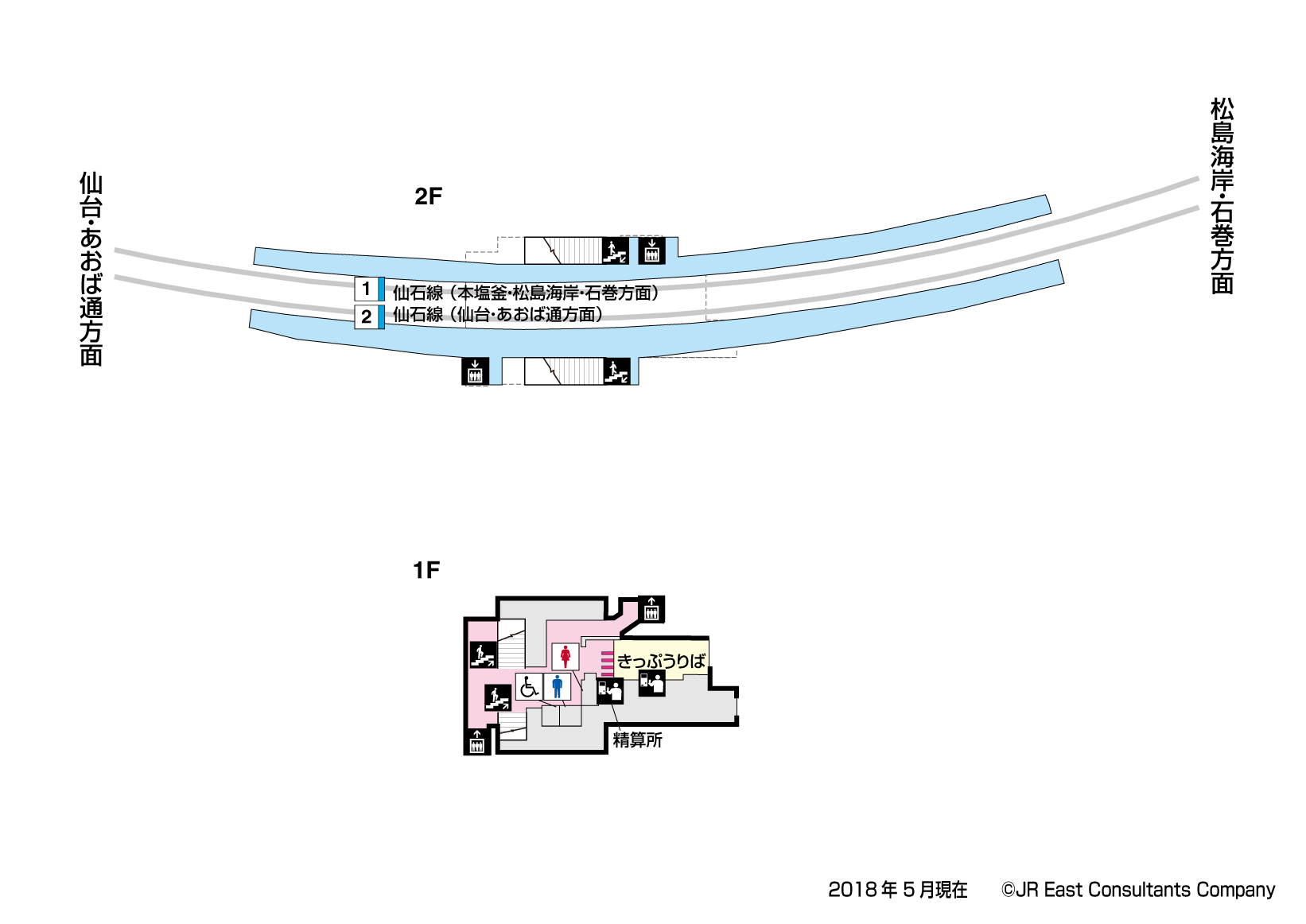 苦竹駅　1F-2F構内図