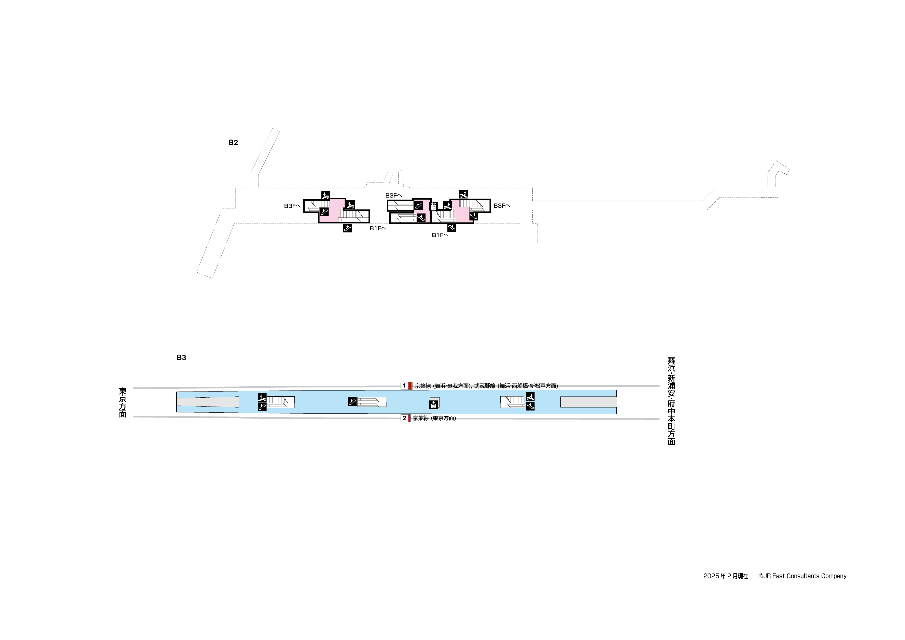 八丁堀駅　B3-B2構内図