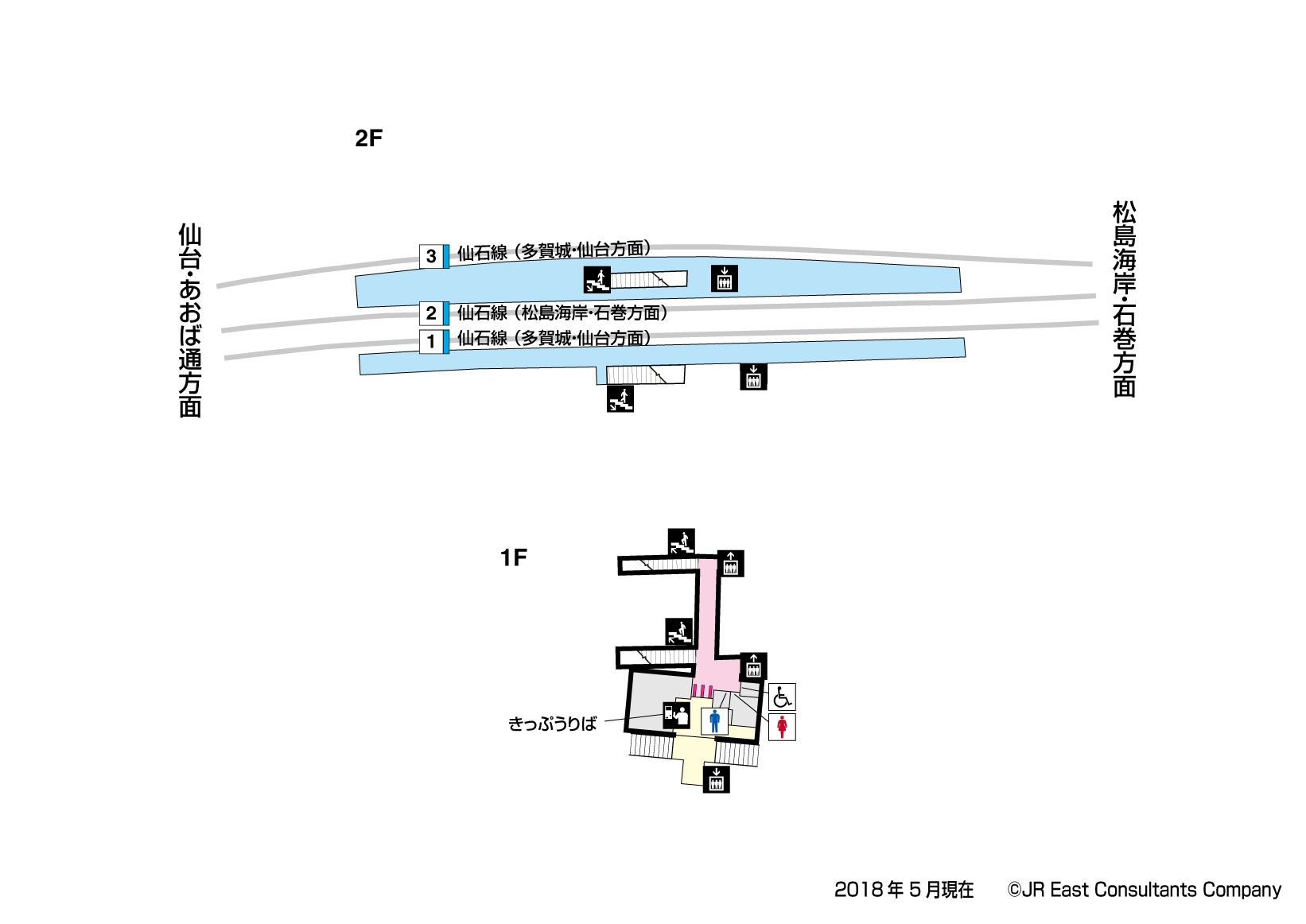 東塩釜駅　1F-2F構内図