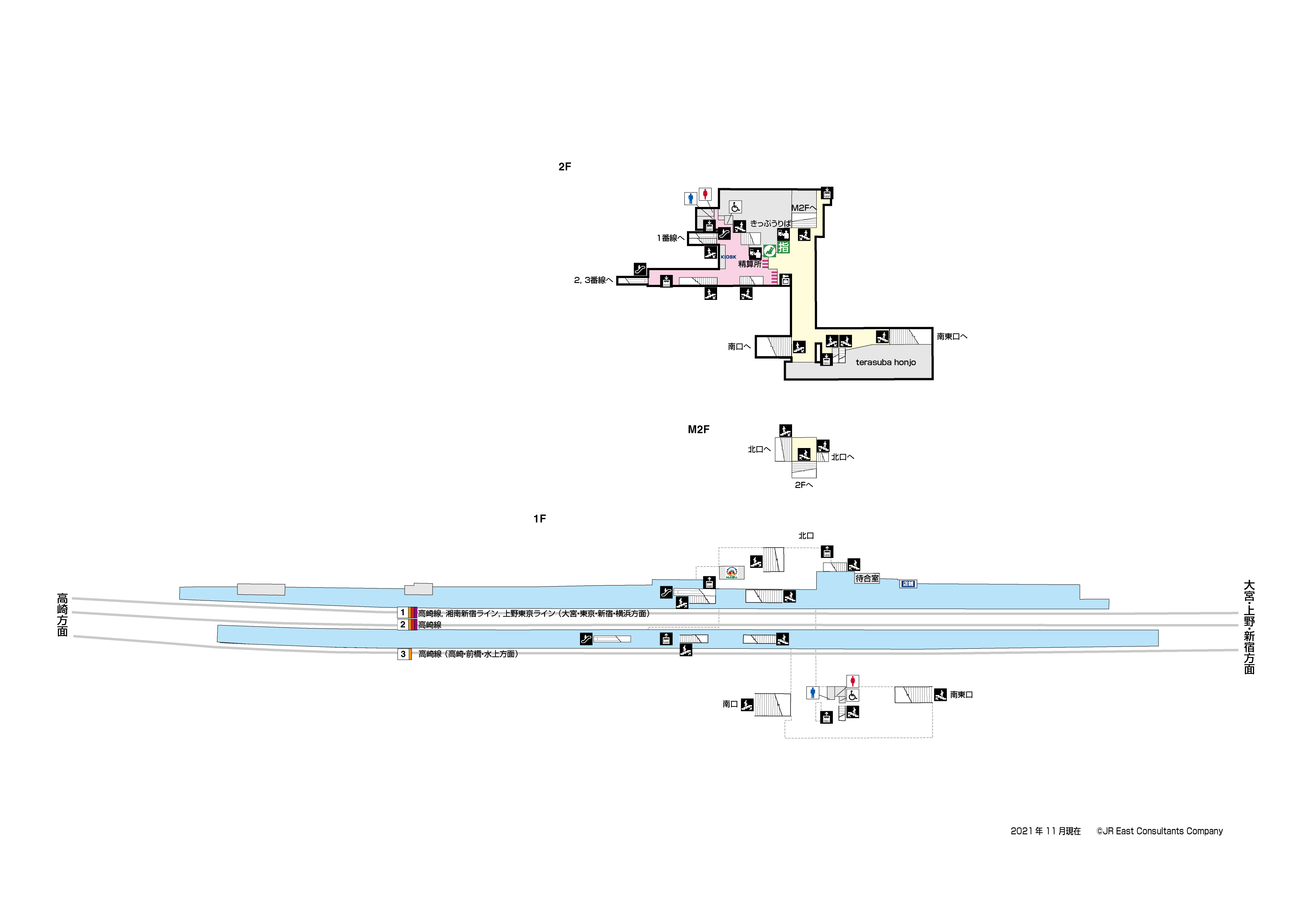 本庄駅　1F-2F構内図