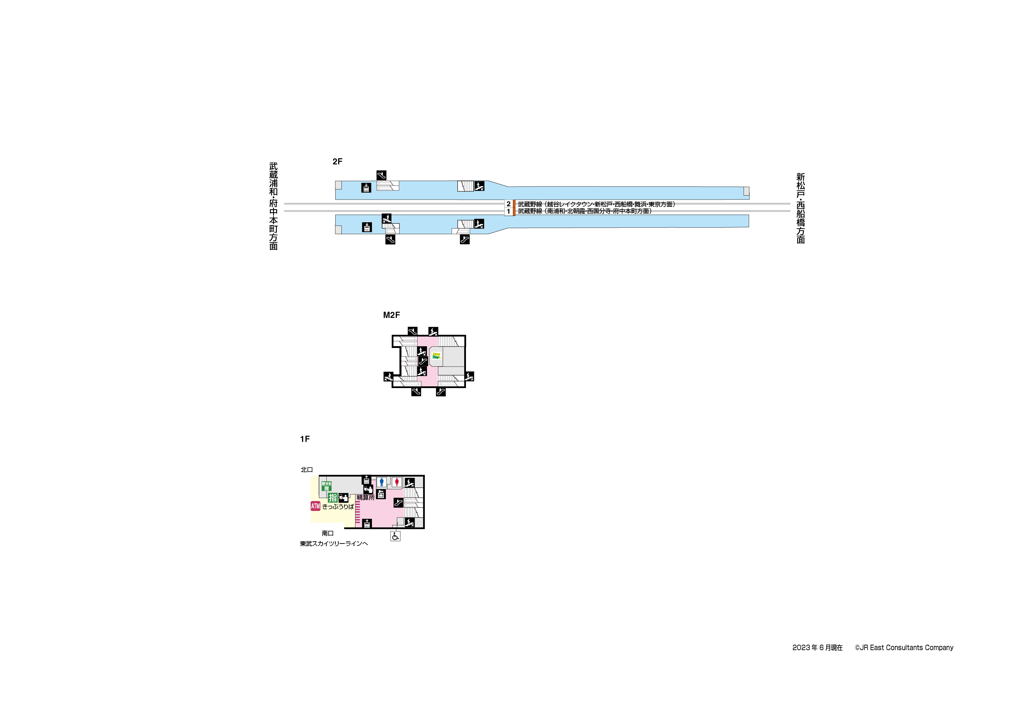 南越谷駅　1F-2F構内図