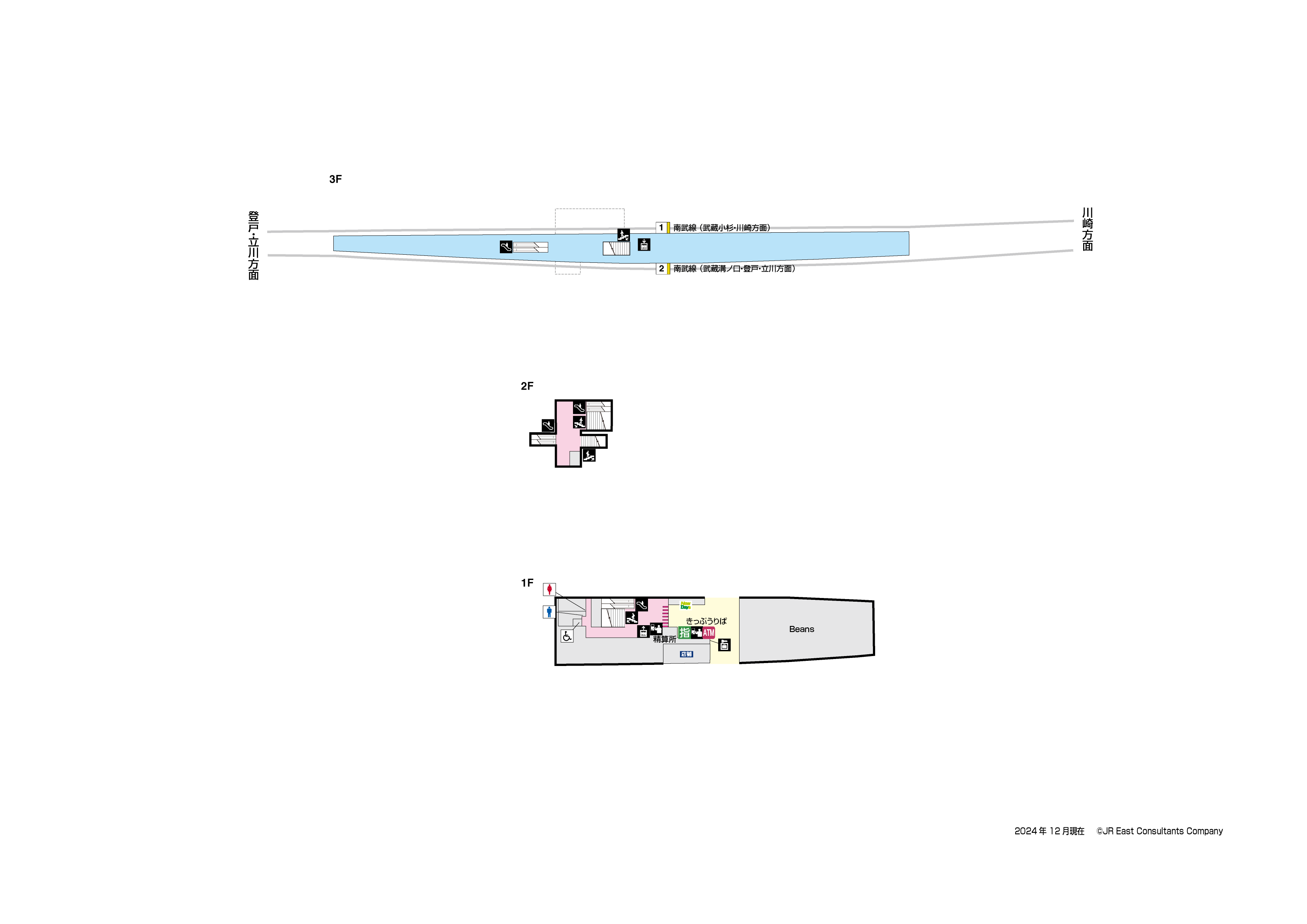 武蔵新城駅　1F-3F構内図