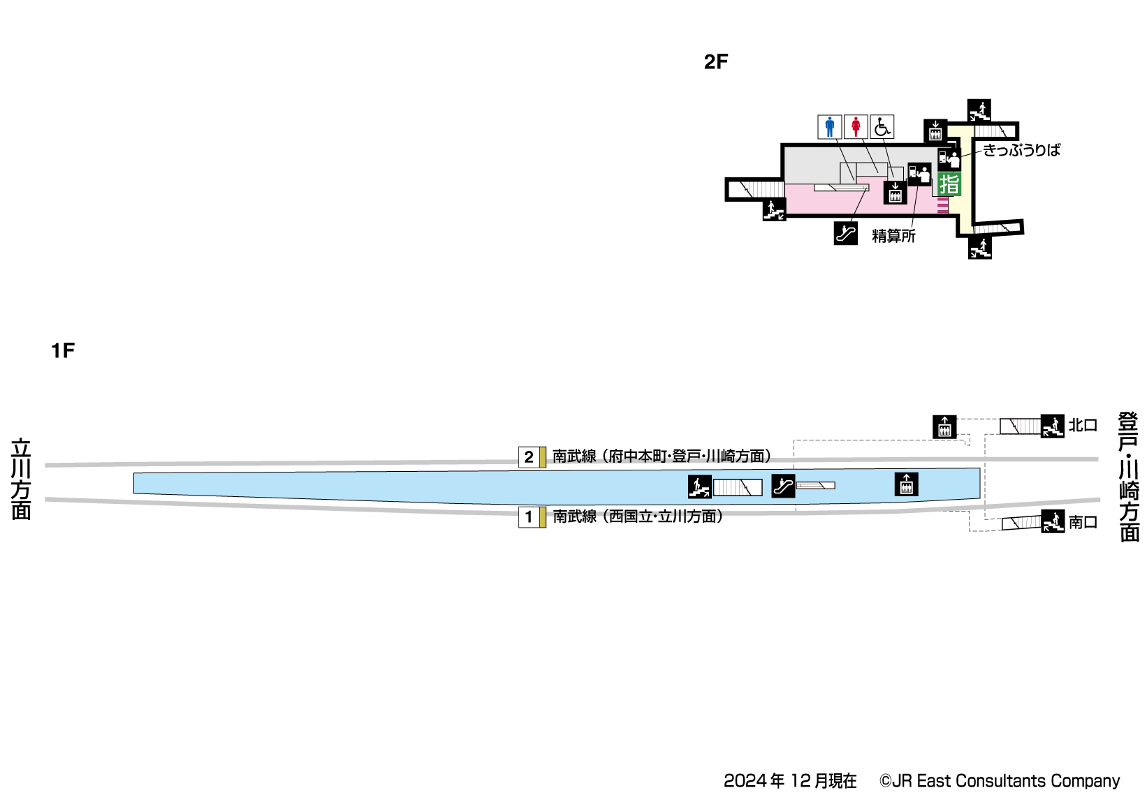 矢川駅　1F-2F構内図