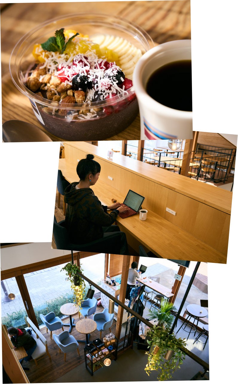 海岸沿いで朝食。からの、集中お仕事モード