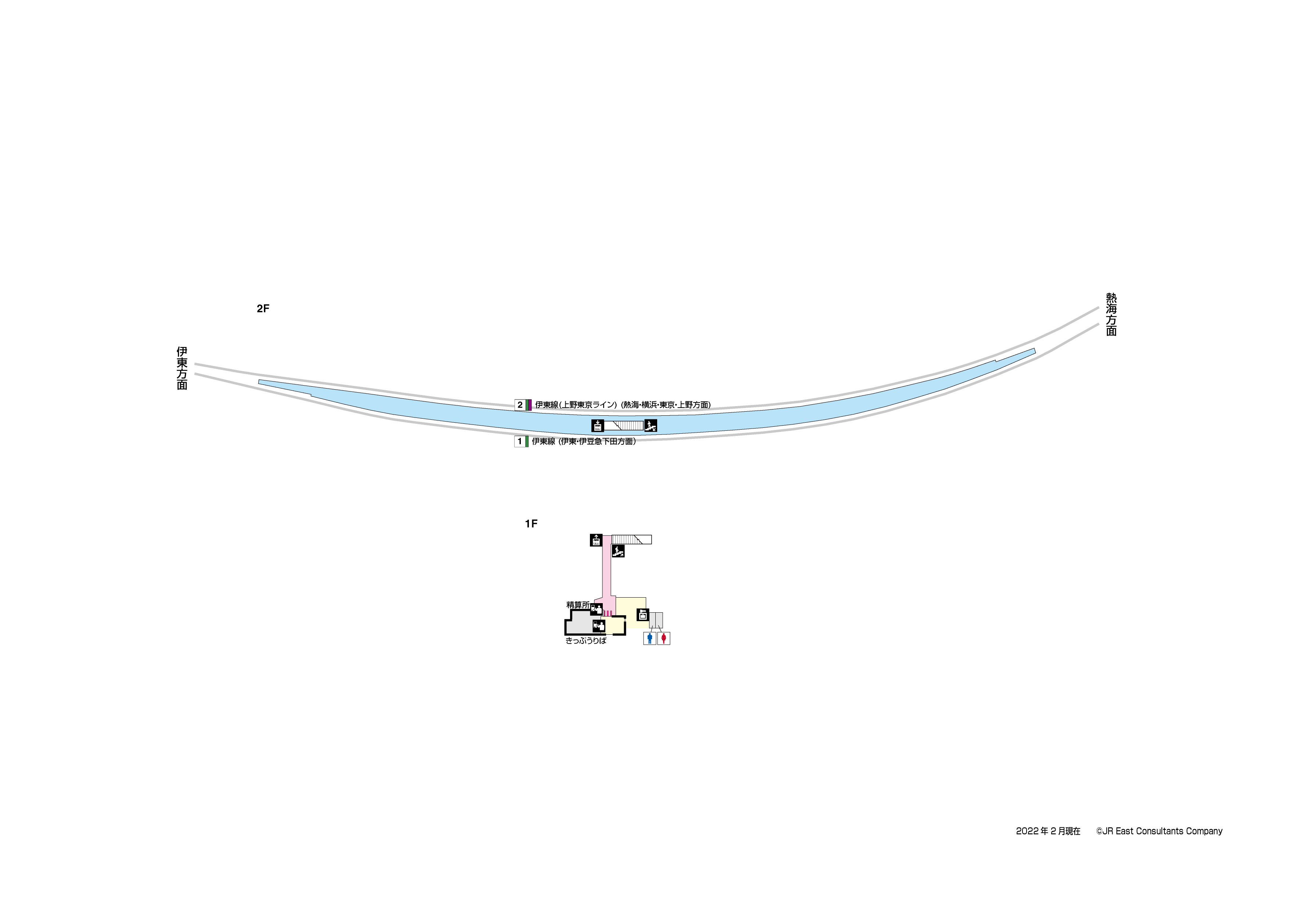 網代駅　1F-2F構内図