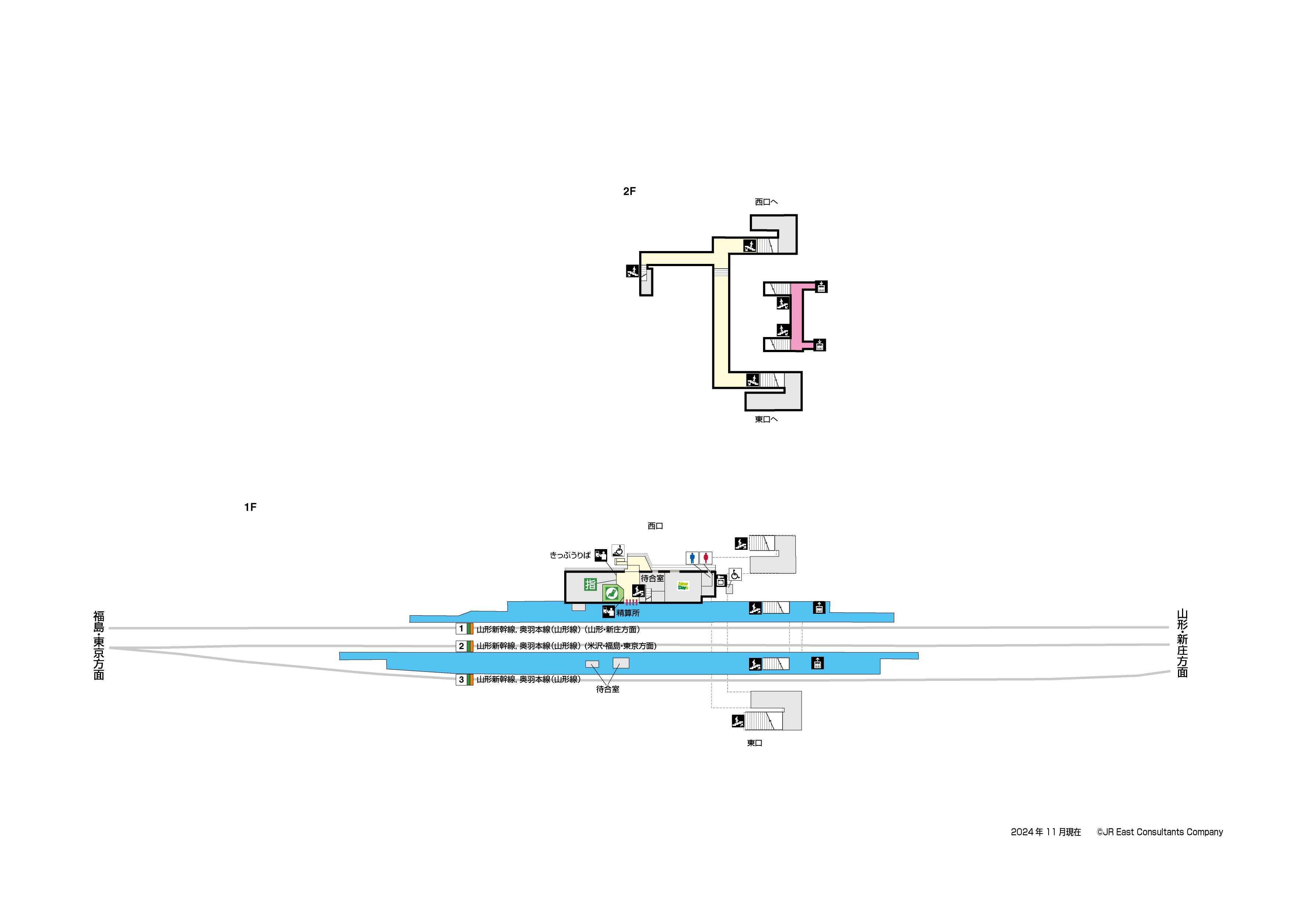 かみのやま温泉駅　1F-2F構内図