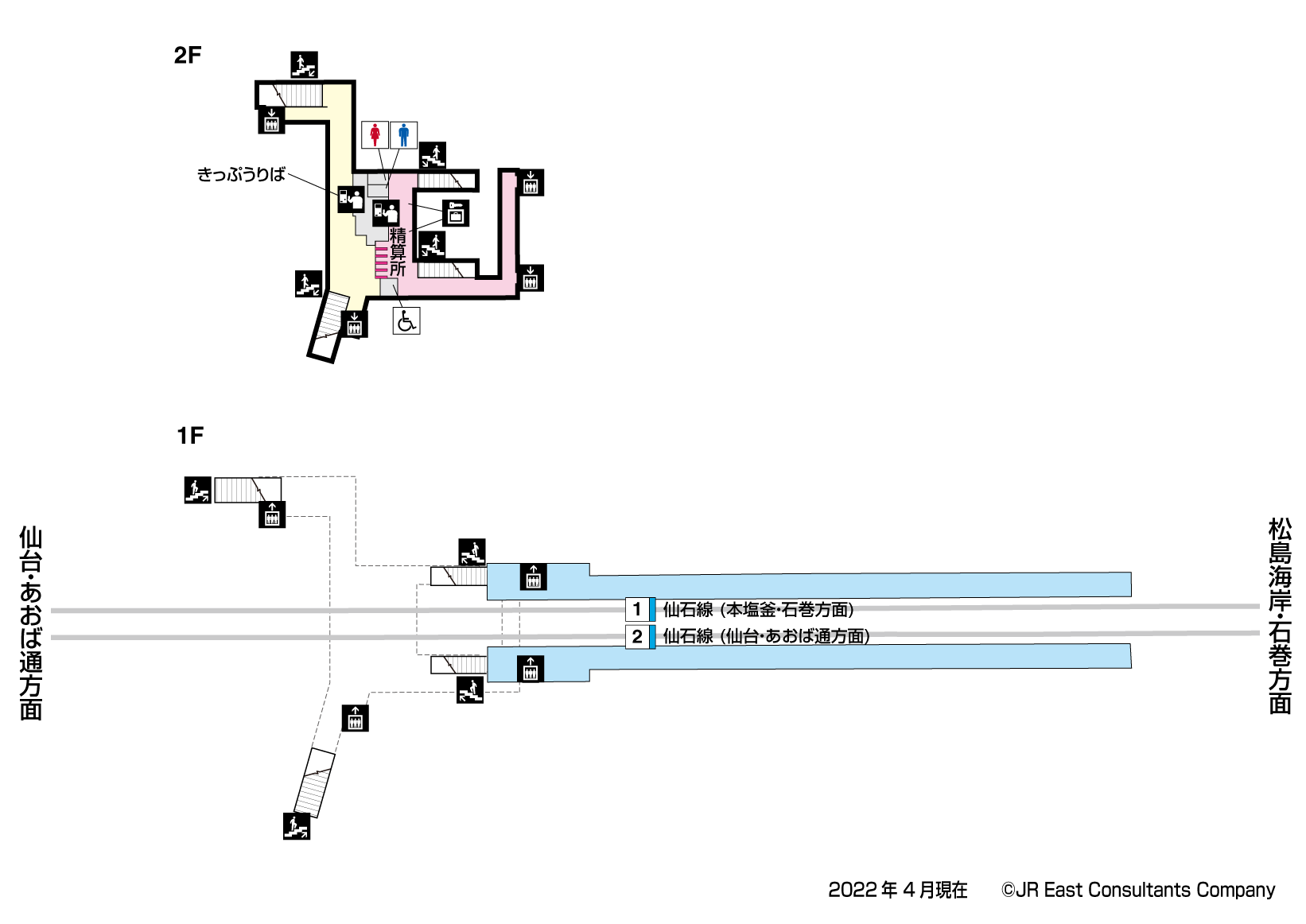 中野栄駅　1F-2F構内図